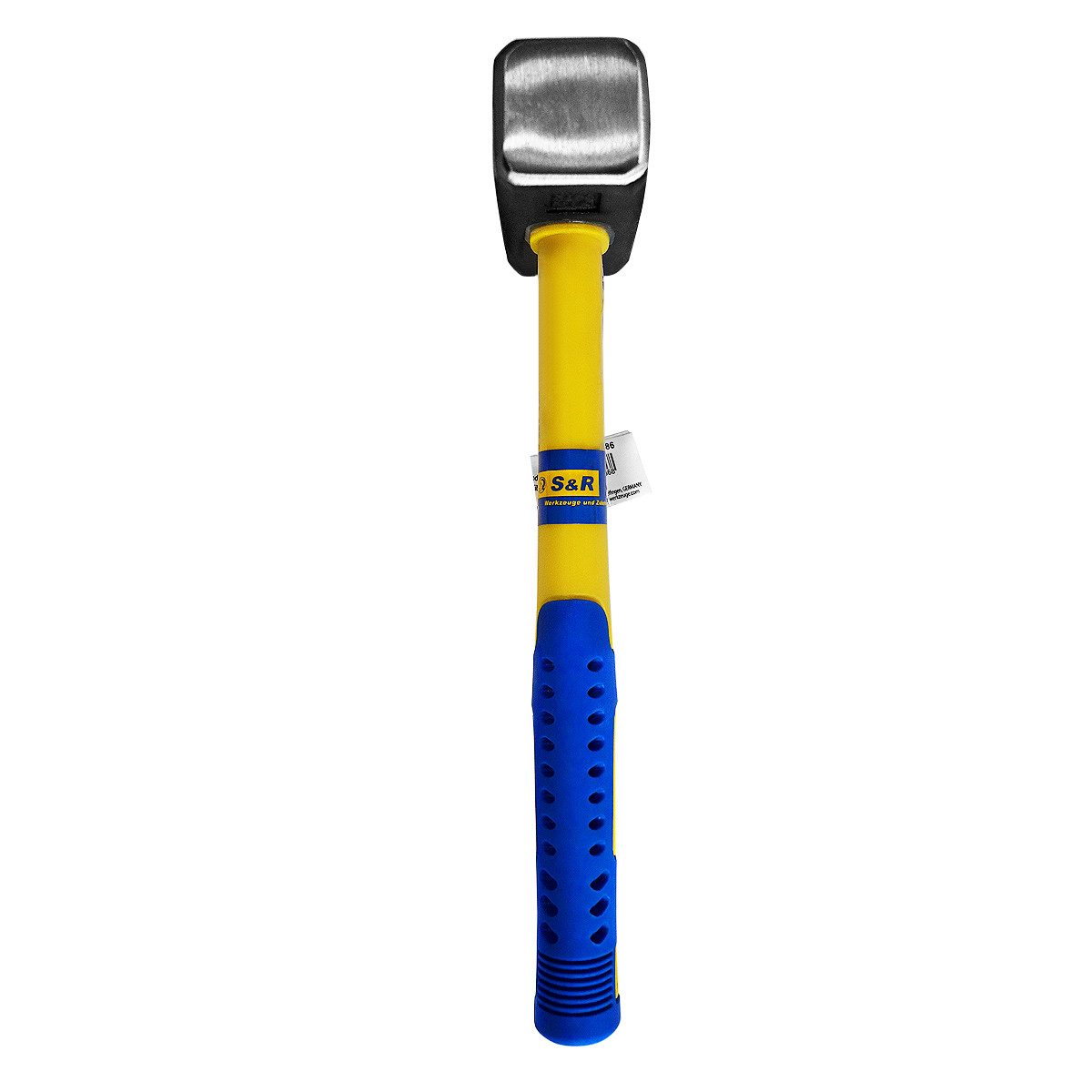 S&R Hammer Fäustel 1500 Gramm Kopfgewicht, aus hochwertigem Schmiedestahl C50 (1-St), mit gummiertem rutschfestem Fiberglasstiel, Rückschlaghemmend