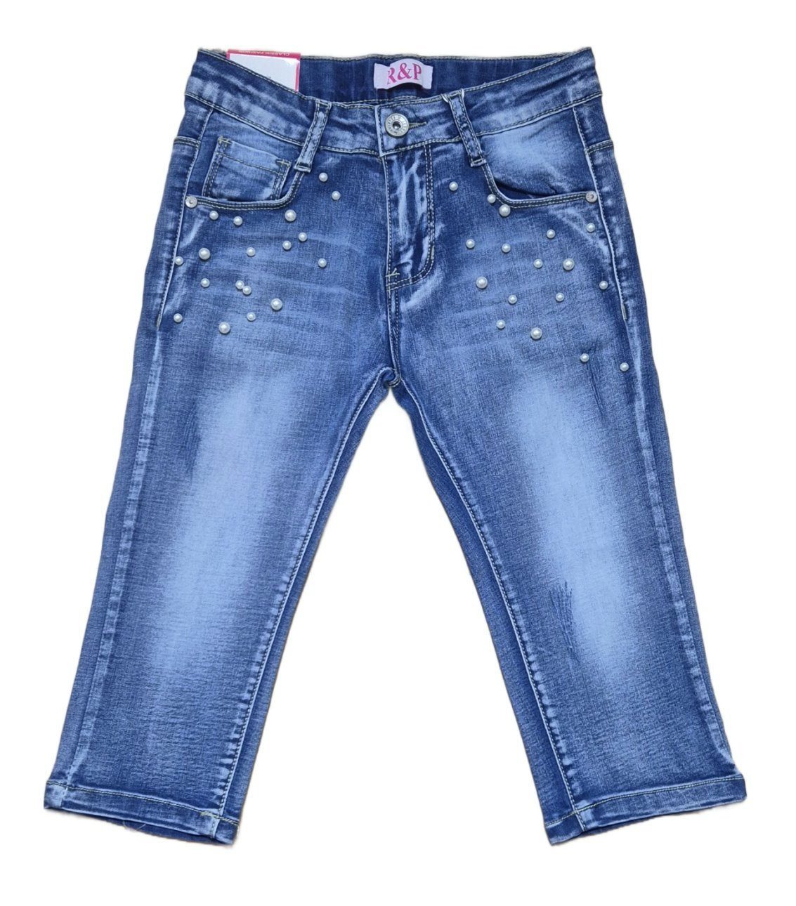 Girls Fashion Caprijeans Capri Stretch Jeans Hose Kinder Sommerhose M19037e mit Stretch-Anteil