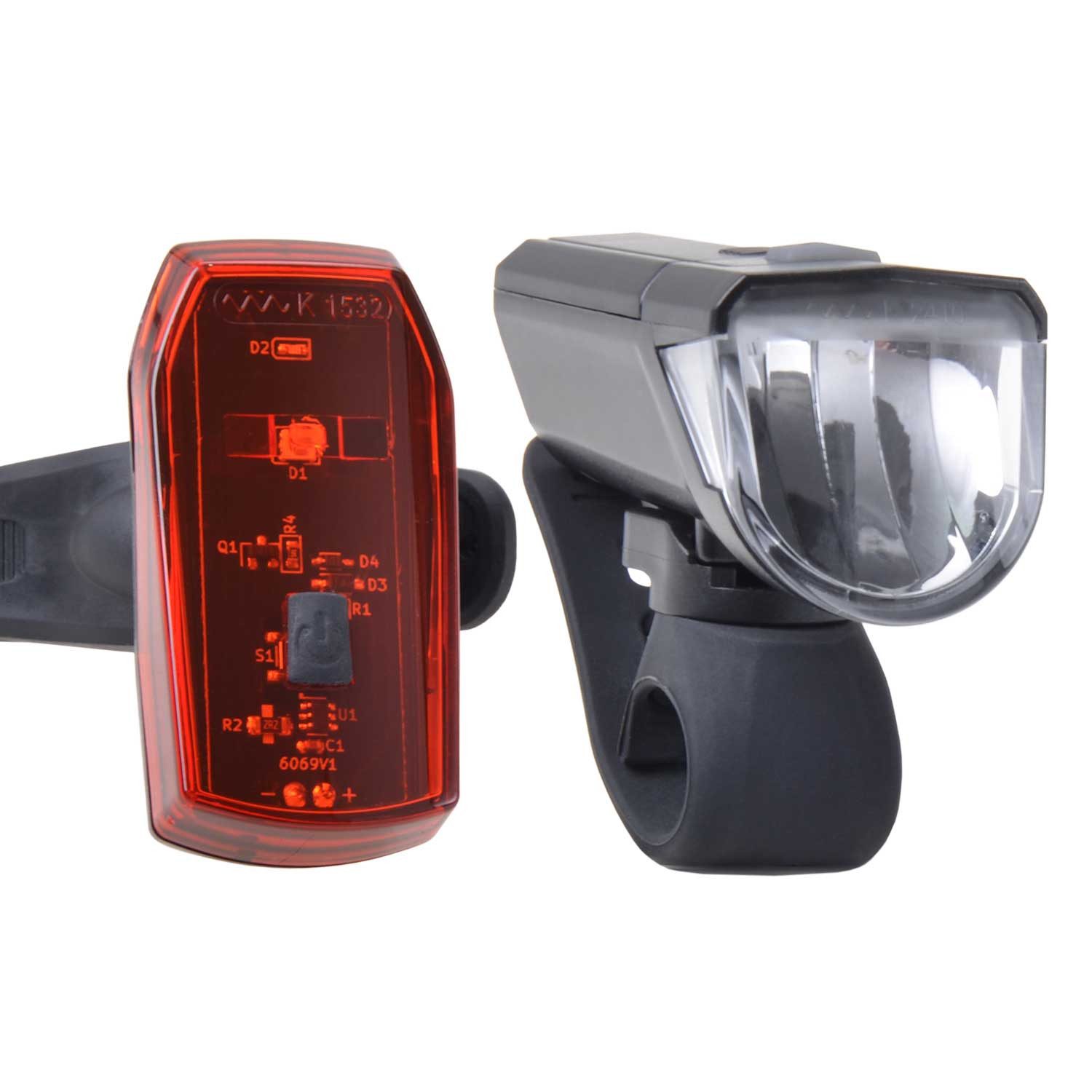 Filmer Fahrradbeleuchtung LED Fahrrad-Licht Set Beleuchtung 30 Lux Schwarz, Frontlampe 30 Lux / 15 Lux 2 Stufen Rücklicht StVZO zugelassen Halter