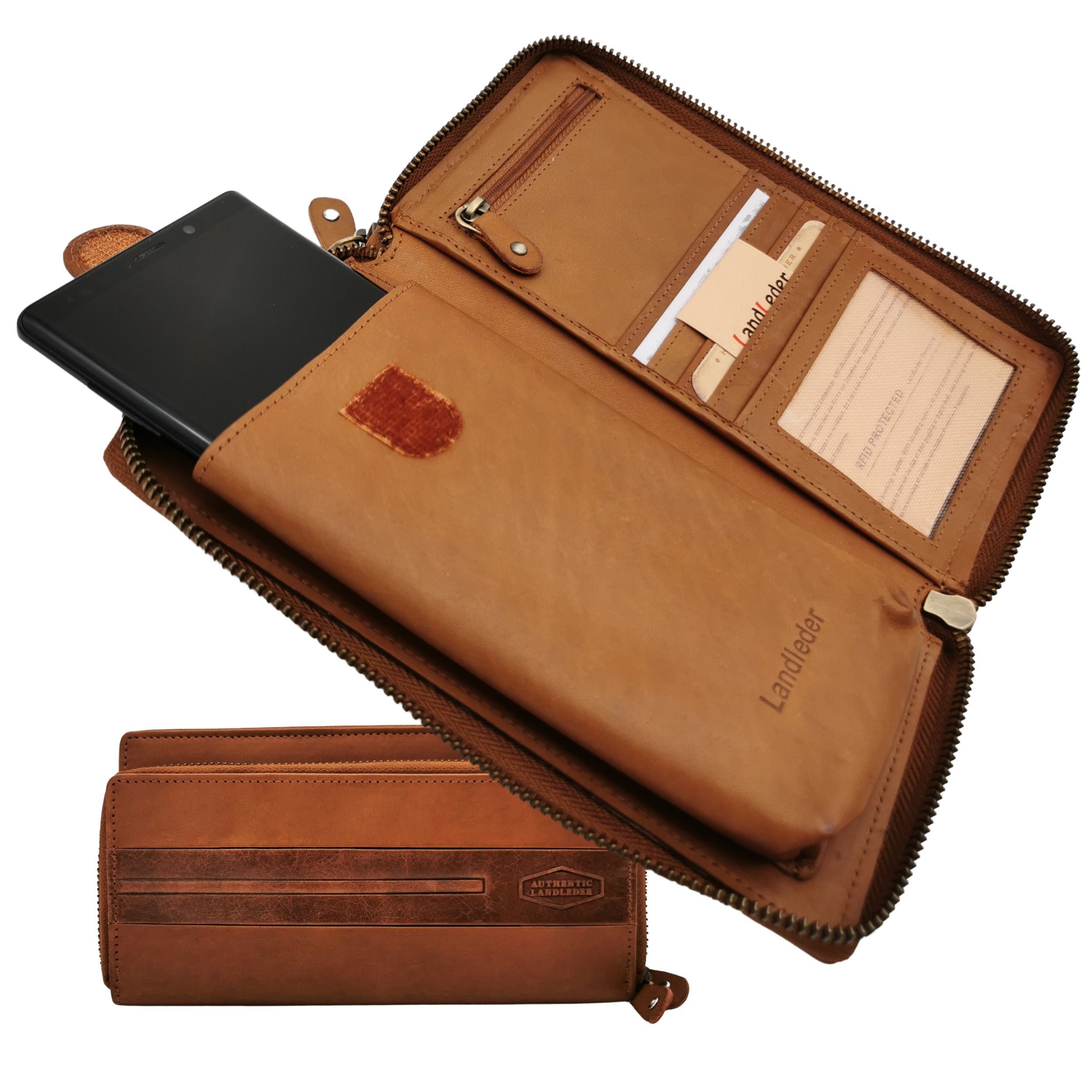 Landleder Geldbörse Langbörse mit Handyfach Premium, edles Büffelleder geöl günstig online kaufen