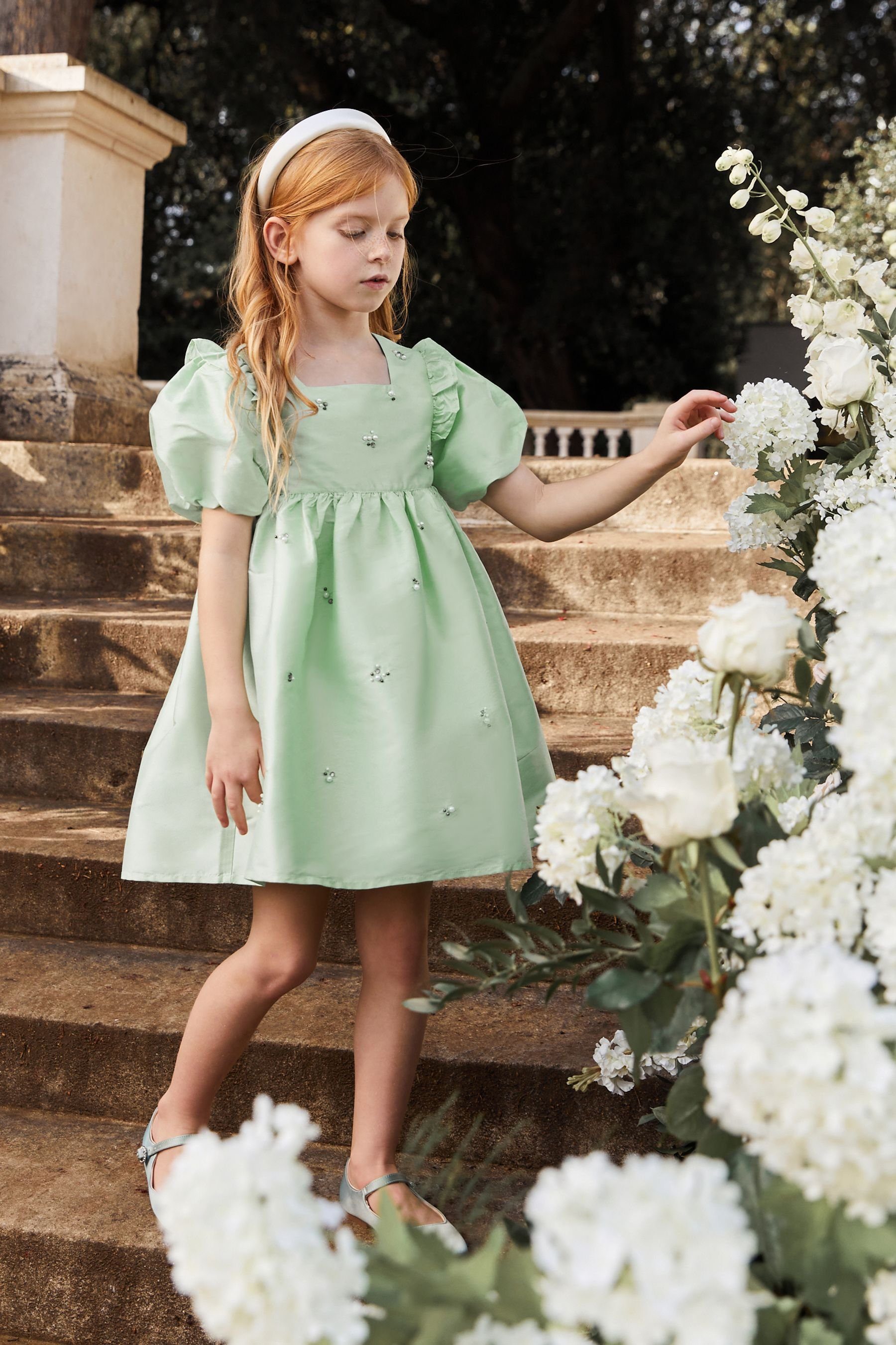 (1-tlg) festliches Mint Mit verziertes Kleid Next Taft Green Tüllkleid aus Perlen
