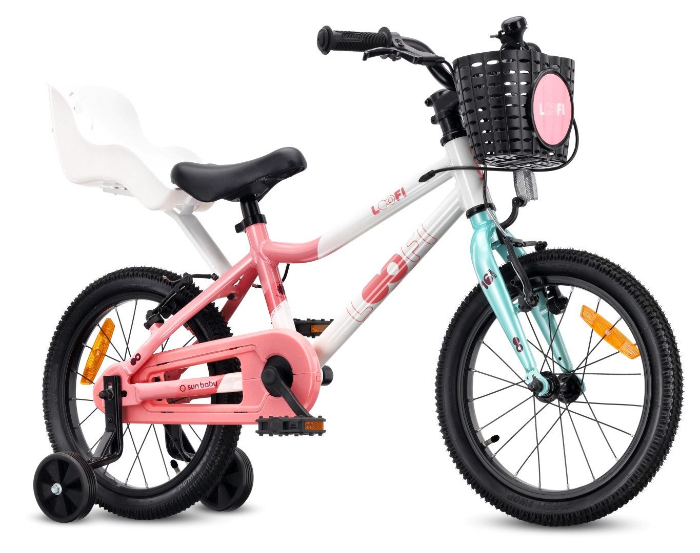 Sun Baby Kinderfahrrad SUN BABY Loofi 16 Zoll Alu mit Schubstange - Weiß-Rosa-Mint