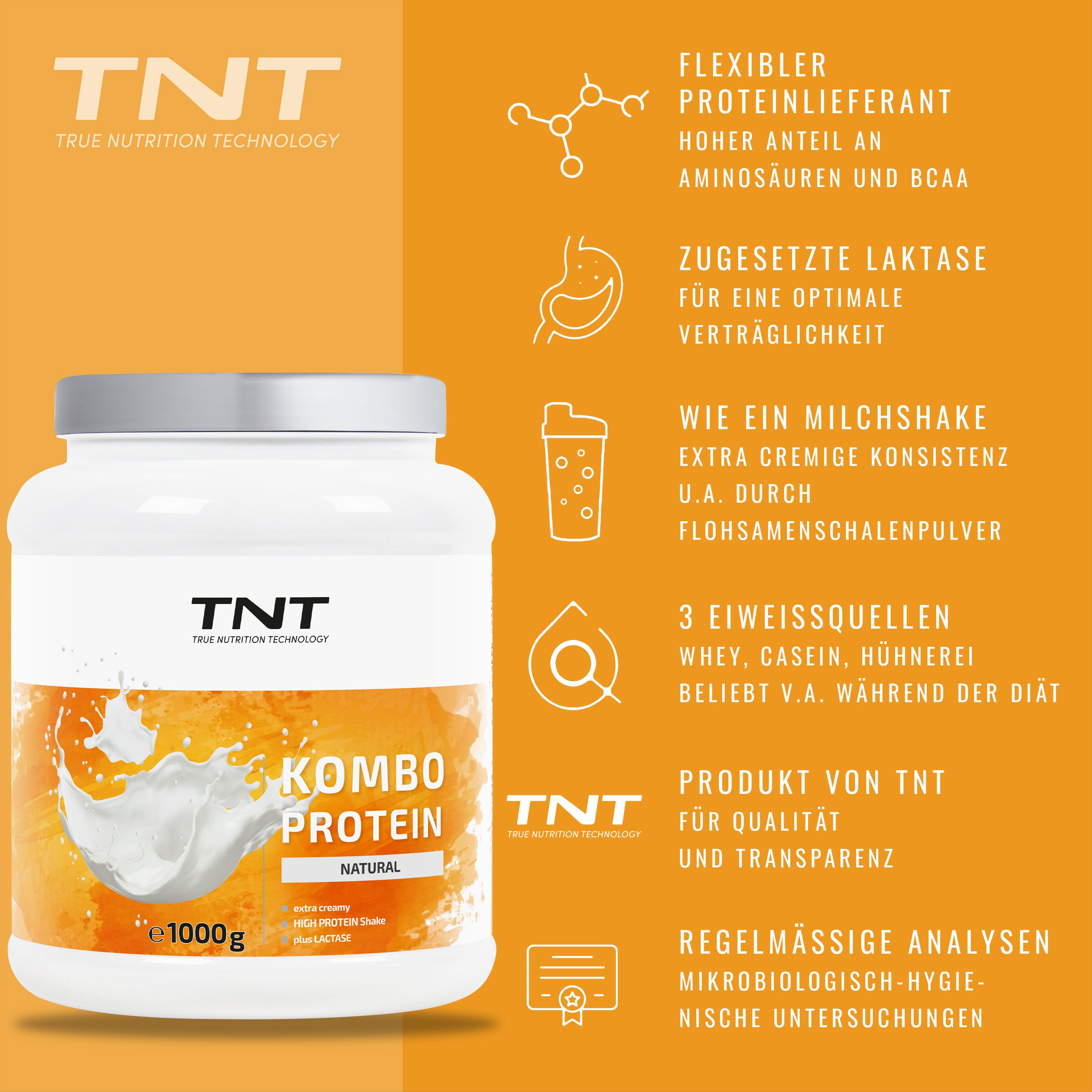 TNT (True Nutrition Technology) Kombo Protein - Extra cremige Konsistenz - mit Flohsamenschalenpulver Pulver