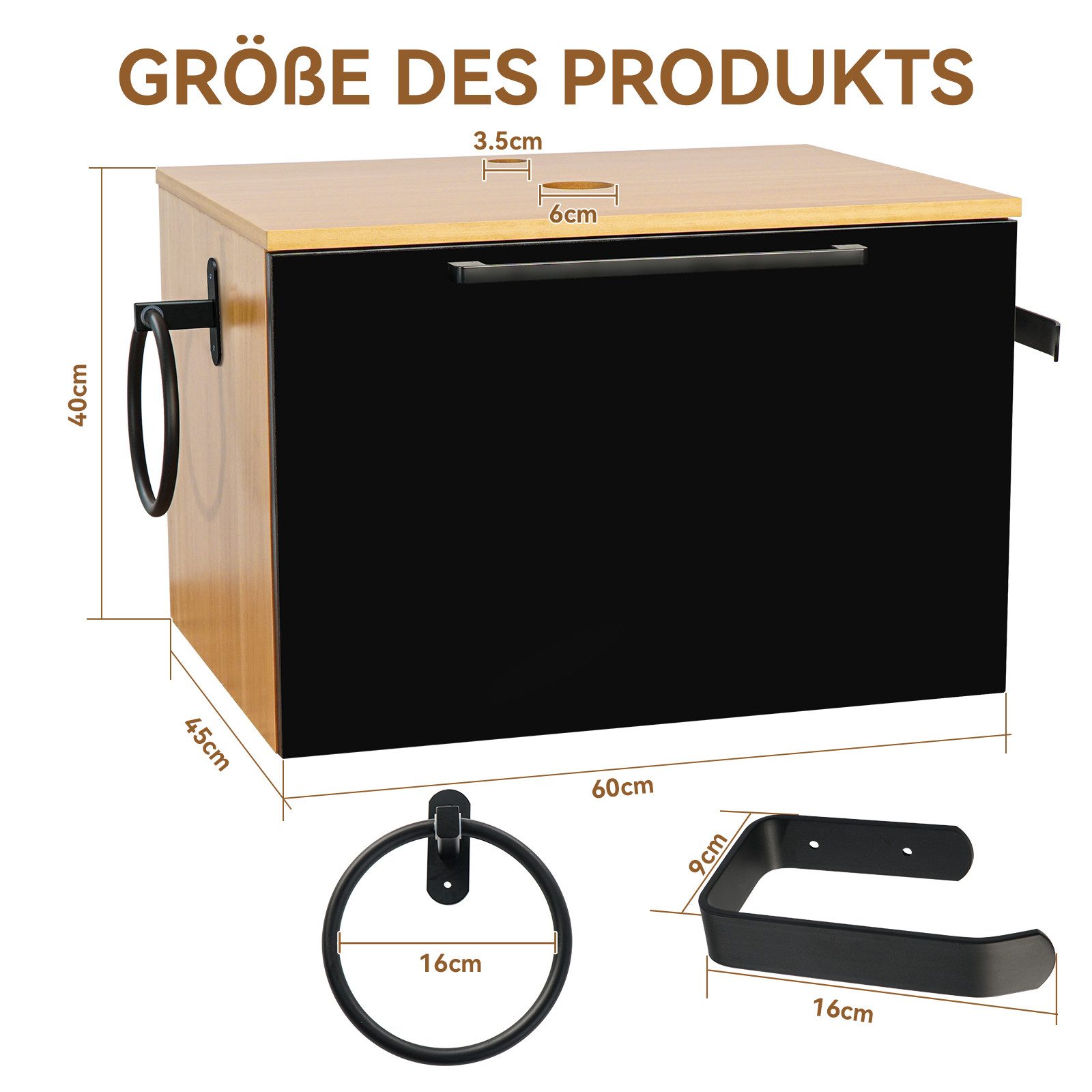 Puluomis Badezimmer-Set Waschbeckenunterschrank 60cm mit Waschbecken, (mit Handtuchring, Klopapierhalter) – Bild 4 von 5