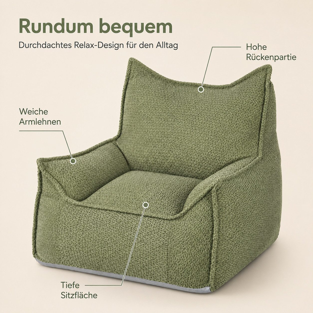 Youyijia Gartenlounge-Sessel Kinder Sitzsack Sessel für Erwachsene, Bodensessel mit Armlehnen – Bild 3 von 5