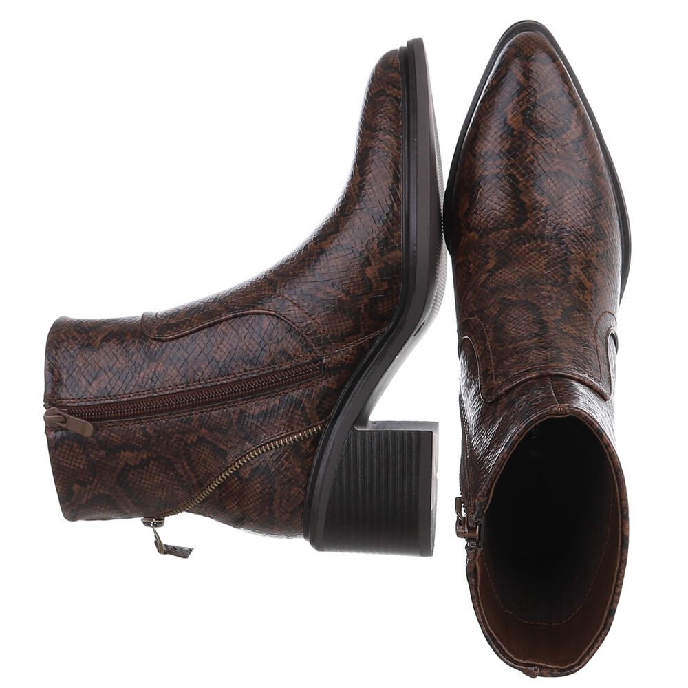 Ital-Design Eleganter Ankle-Stiefel aus strukturiertem Material für Damen Westernstiefelette (90542947) Blockabsatz Stiefeletten in Braun