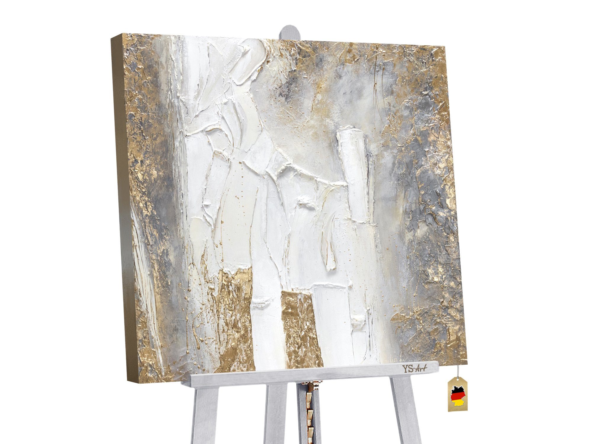 YS-Art Gemälde »Fantasie«, Quadratisches Gold Leinwand Bild Abstrakt