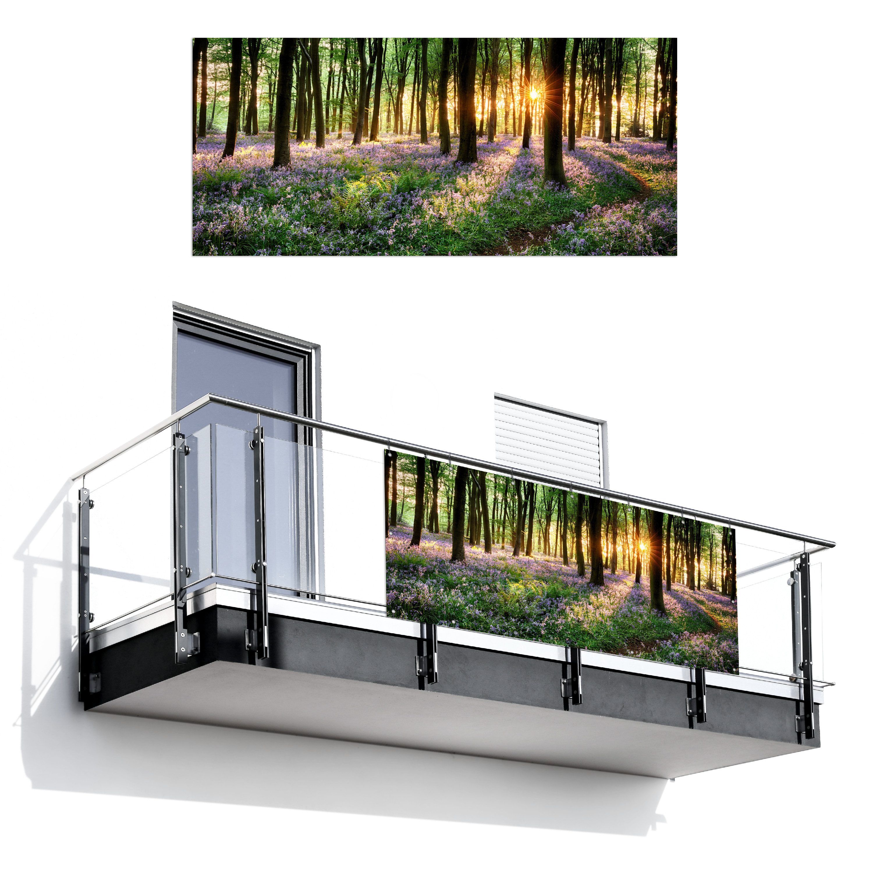 MuchoWow Balkonsichtschutz Wald - Blumen - Lavendel - Sonne - Lila - Natur (1-St) Balkon Sichtschutz 90x200, Windschutz für Zaun PVC, 200x90 cm