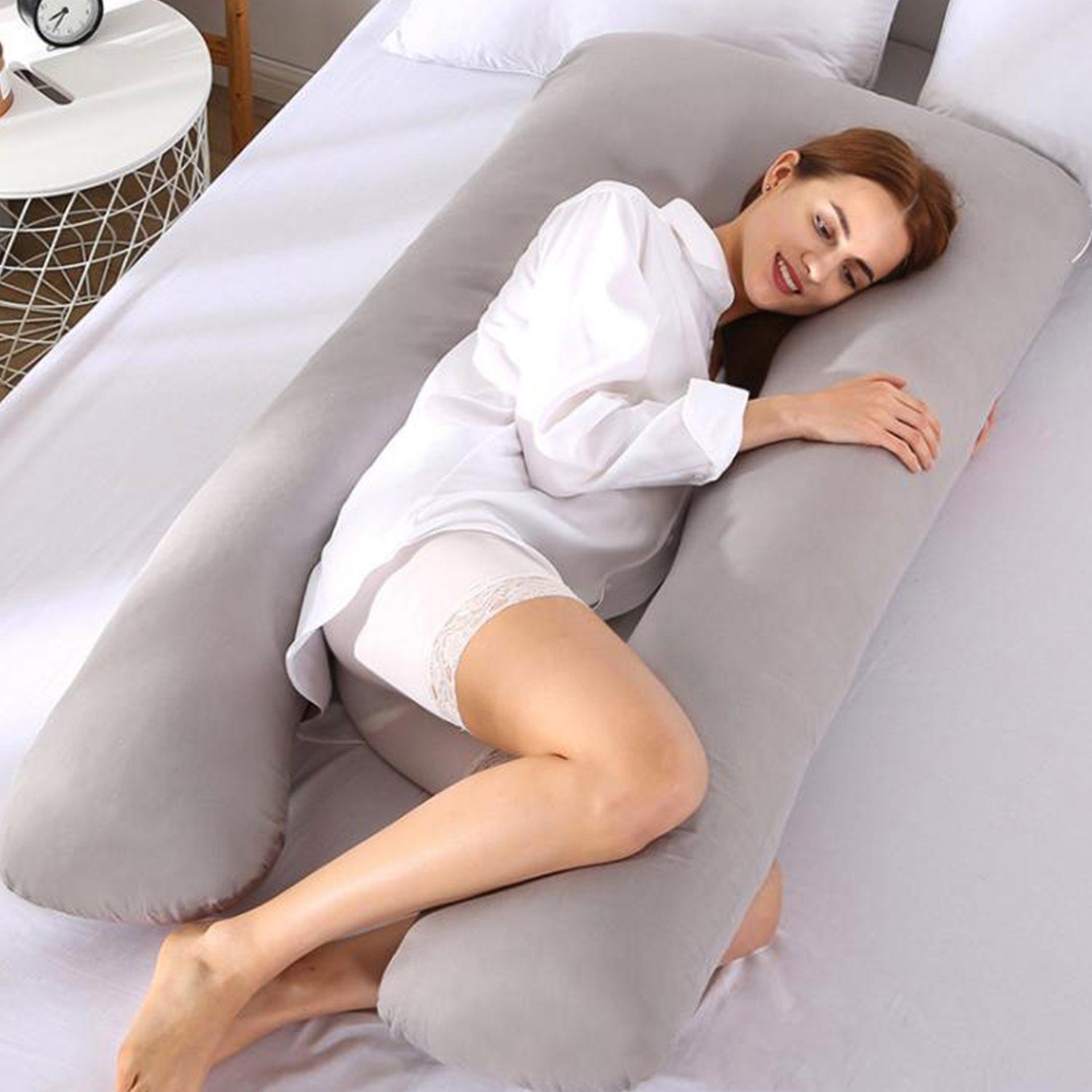 Clanmacy Seitenschläferkissen 1-tlg., Schwangerschaftskissen mit  formstabiler Füllung, 130 CM X 70 CM, ergonomisch geformtes Body Pillow in  Grau