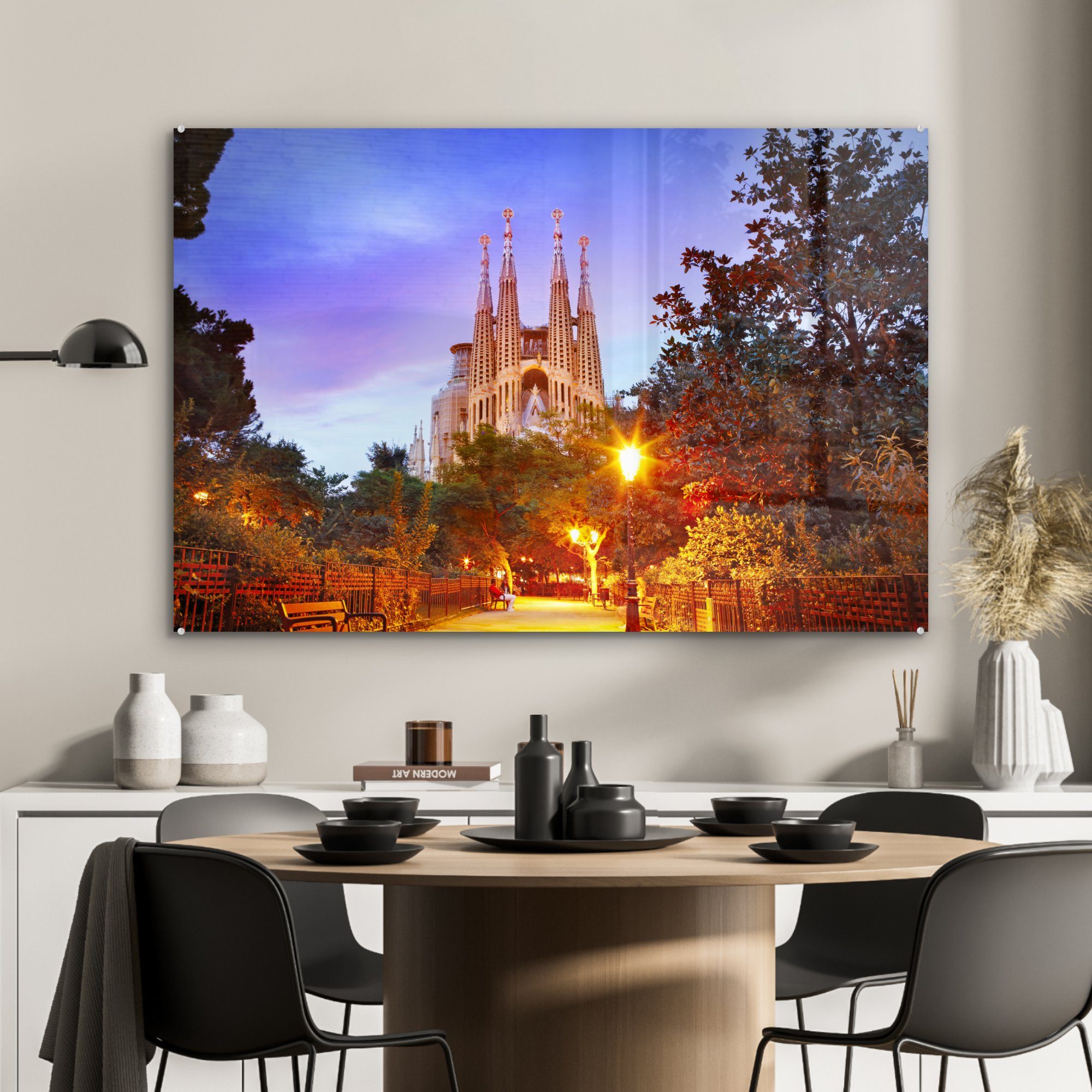 Acrylglasbilder St), Sagrada (1 Kathedrale Familia Abenddämmerung Schlafzimmer MuchoWow Barcelona, Acrylglasbild Wohnzimmer in der &