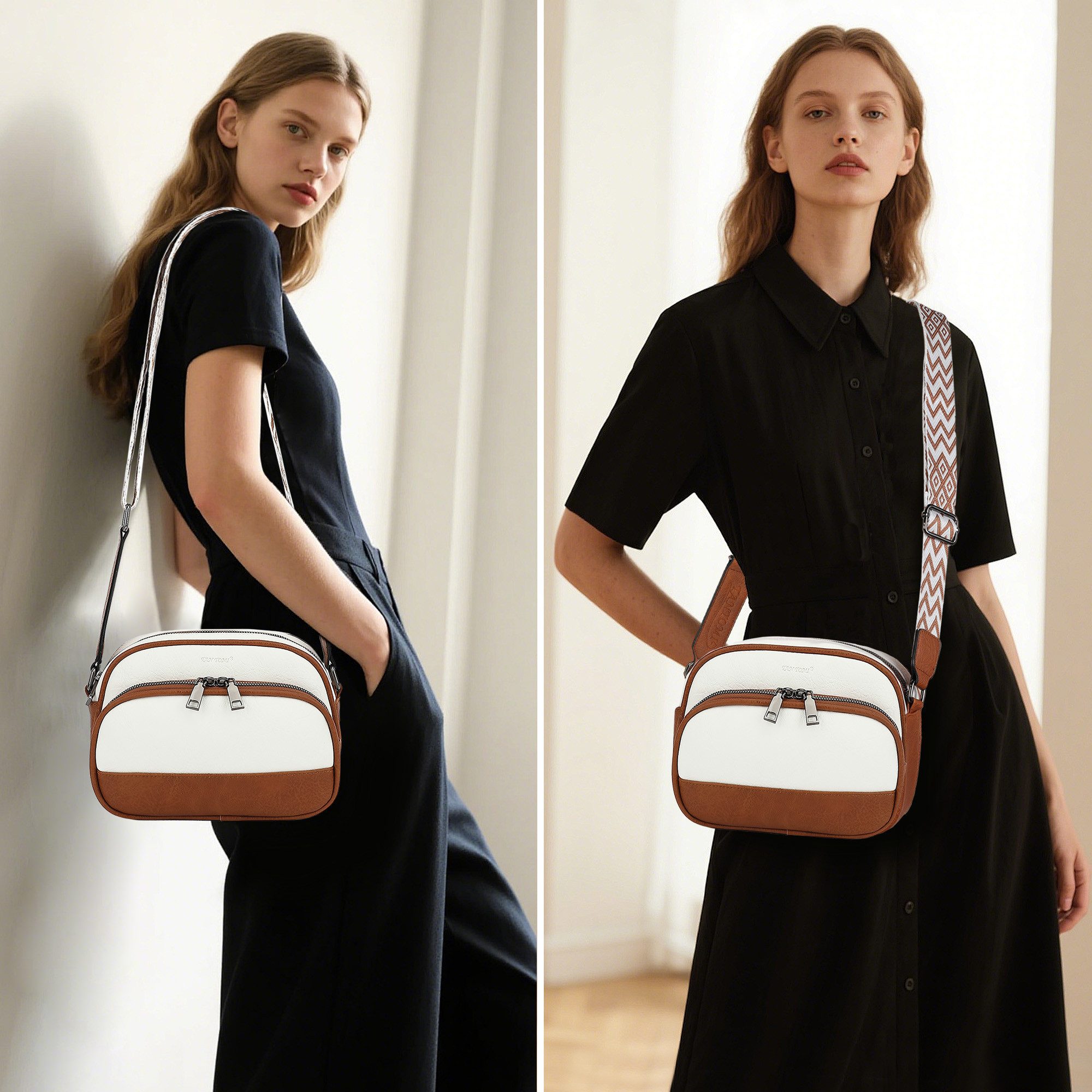 TAN.TOMI Schultertasche Damen Umhängetasche mittelgroß Handtasche mit Verstelbaar, Weich Breiter Gurt für Pendeln Reise Campus Verabredungen