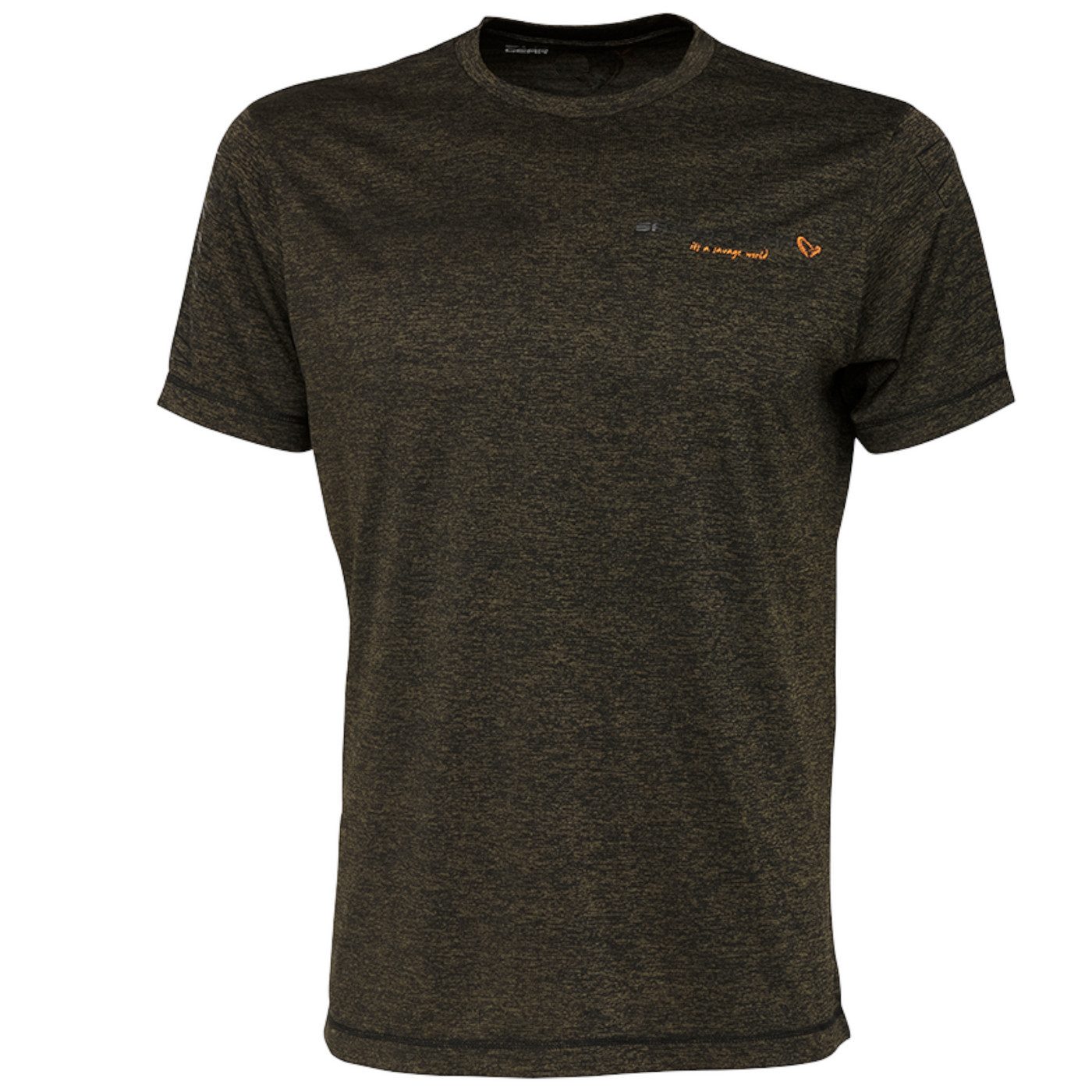 Savage Gear T-Shirt Savage Gear Fighter Stretch T-Shirt Burnt Olive Melange - Angelshirt