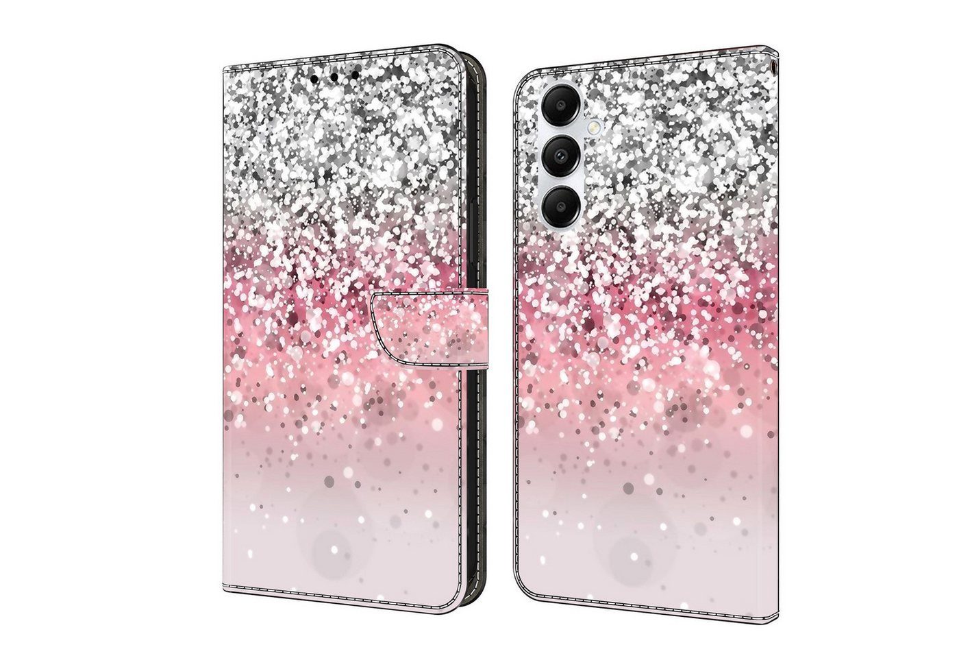 CLM-Tech Handytasche für Samsung Galaxy A37 5G Hülle aus PU Leder Klapphülle (silber und rosa, 1-tlg., Flip Case), Magnetverschluss, Standfunktion und Kartenfächer