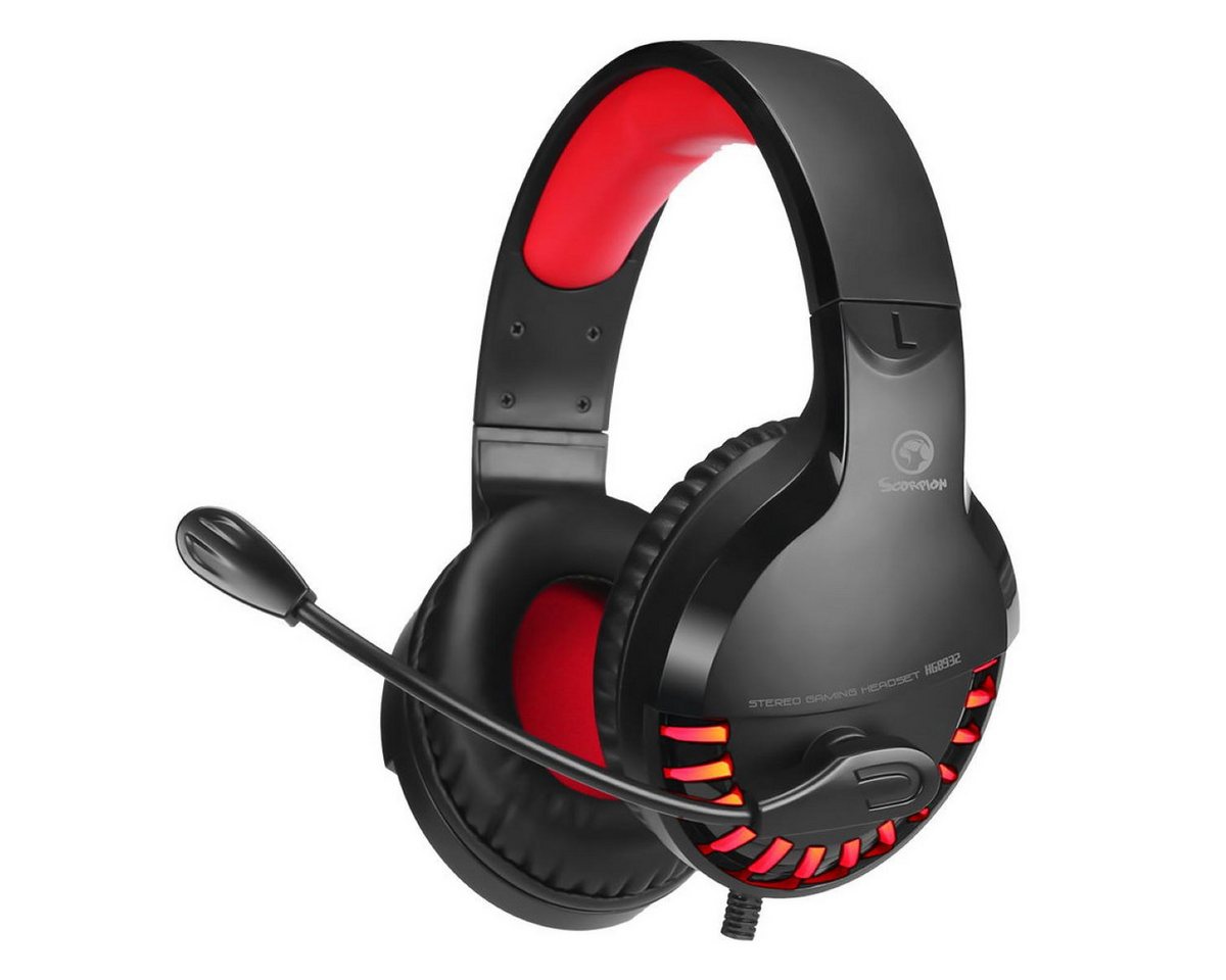 MARVO MARVO HG8932 Wired Gaming Headset, kabelgebunden, Over Ear Stereo-Headset (omnidirektional, Rote LED-Hintergrundbeleuchtung)