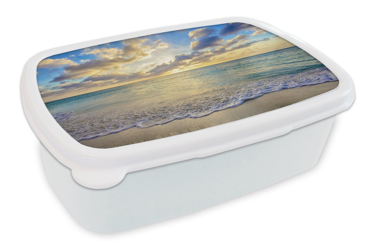 - für Sonne, Brotbox Jungs Kunststoff, Lunchbox und MuchoWow Erwachsene, für Meer Strand weiß - Kinder - (2-tlg), und Brotdose, Wolken Mädchen