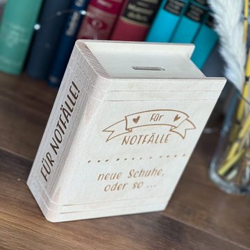 Spruchreif® Spardose Spardose Buch aus Holz mit Gravur
