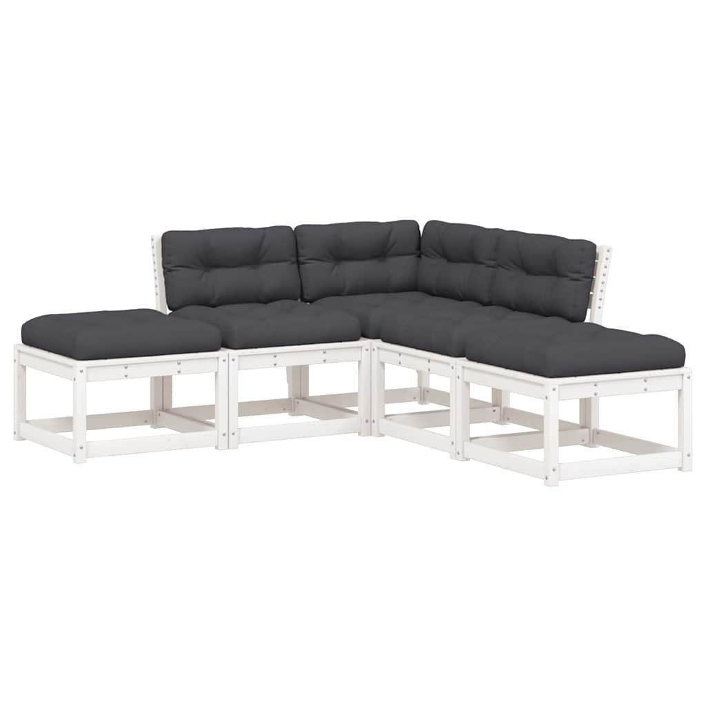 furnicato Garten-Essgruppe Garten-Sofagarnitur aus Massivholz Weiß 73x73x78 cm Ecksofa, (1-tlg), Modulare Sitzgruppe mit Latten-Design und dick gepolsterten Kissen