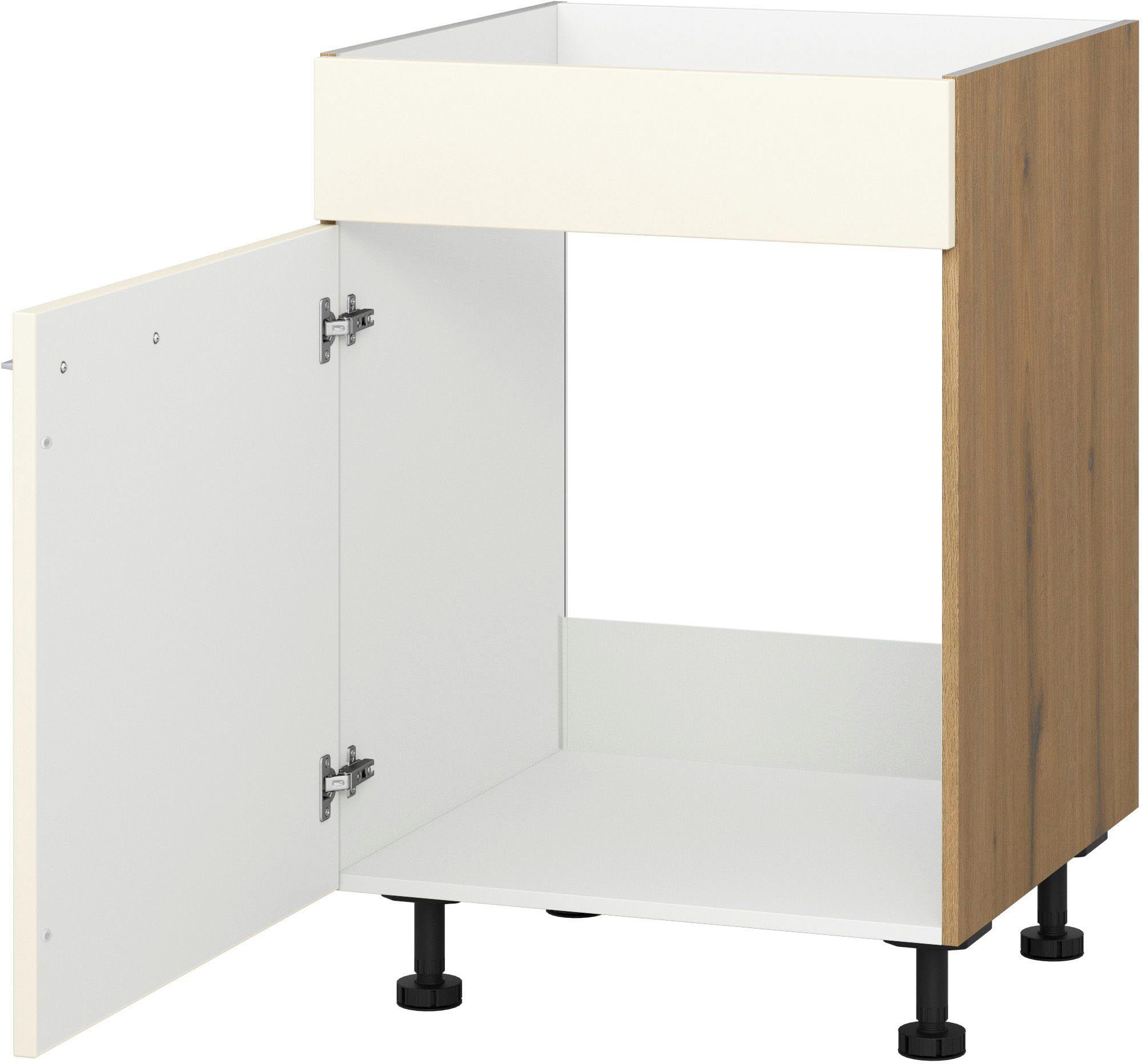 Express Küchen Spülenunterschrank Trea SPBL60 Breite 60 cm, Höhe 75 cm magnolie/eiche astig | eiche astig | Spülenschränke