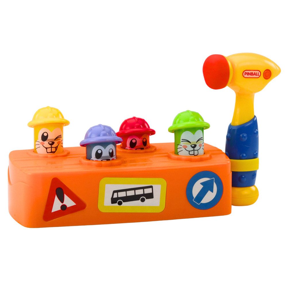 LEAN TOYS Hammer Klopfbank Motorikspielzeug Klopfspiel (Spar-Set, 1-St., 28 x 12 x 13 cm bunt), Licht- und Geräuscheffekte, 4 Hamsterköpfe
