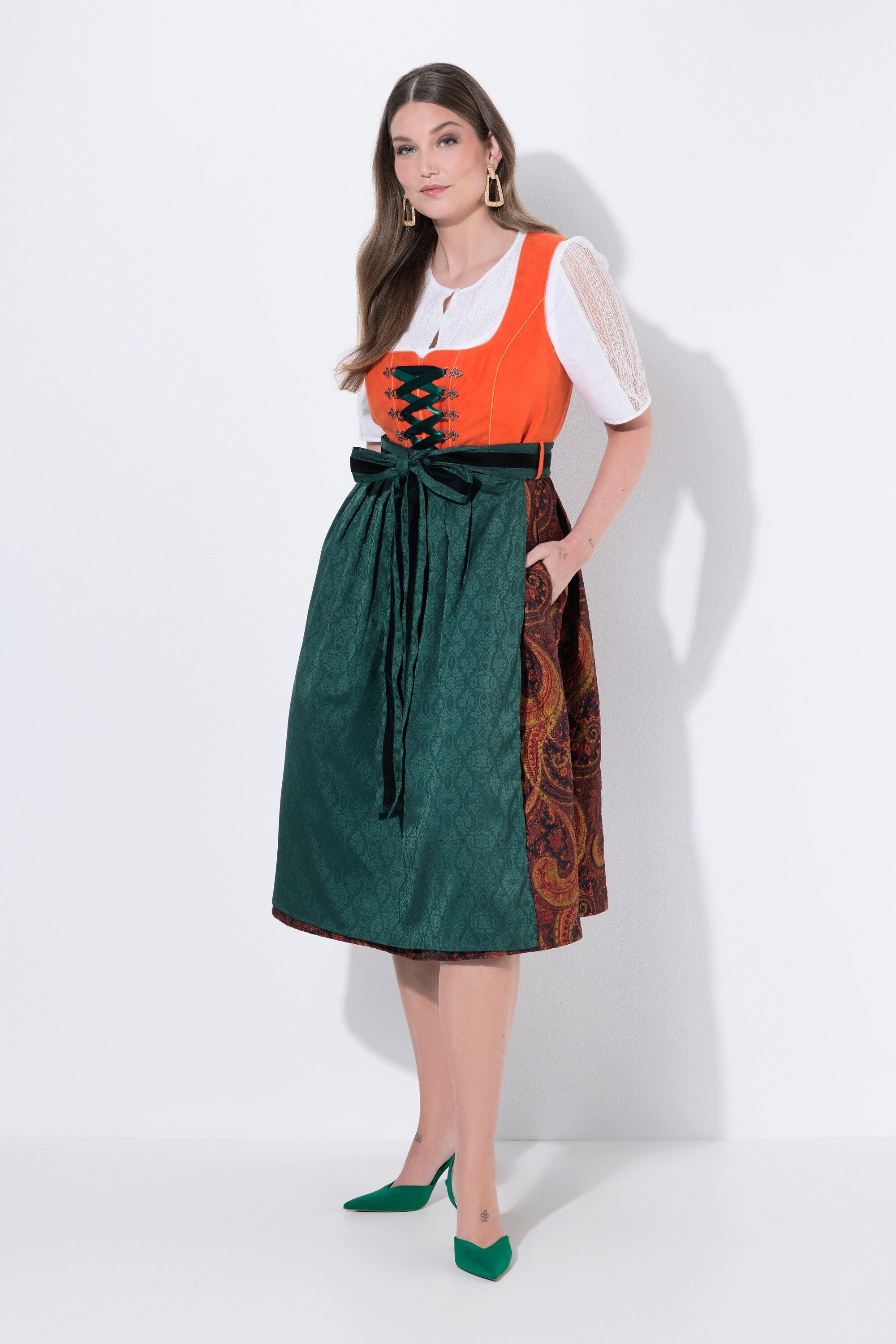 Ulla Popken Dirndl Dirndl Velourslederoptik Carré-Ausschnitt