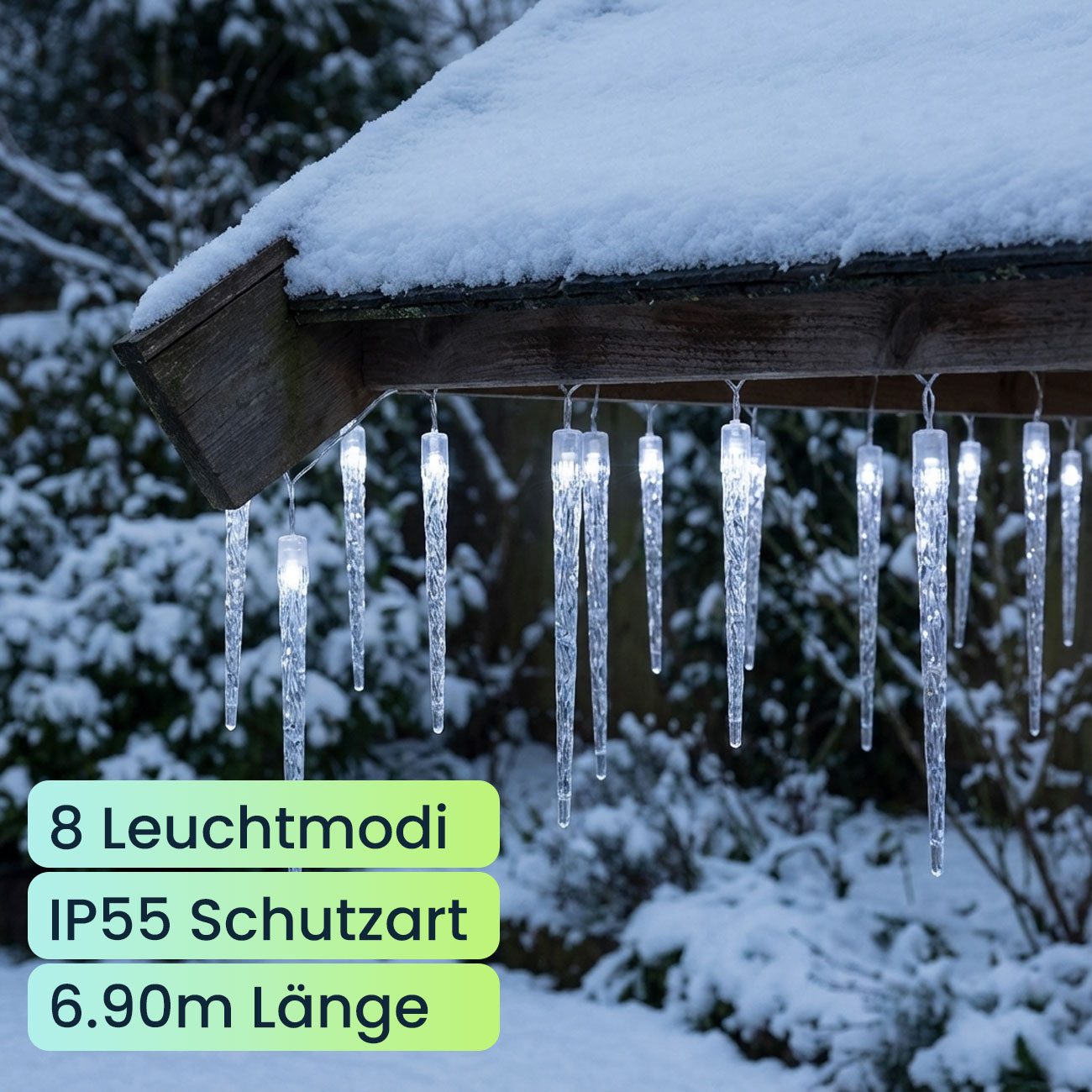 Progarden LED-Lichterkette LED-Eiszapfen-Lichterkette, 6,9m, 72 LEDs, 8 Modi + Timer, Kaltweiß, 8 Leuchtmodi & praktischer Timer für stimmungsvollen Winterzauber