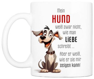 Cadouri Tasse LIEBE ZEIGEN Kaffeetasse mit Spruch - für Hundefreunde, Keramik, mit Hundespruch, beidseitig bedruckt, handgefertigt, Geschenk, 330 ml
