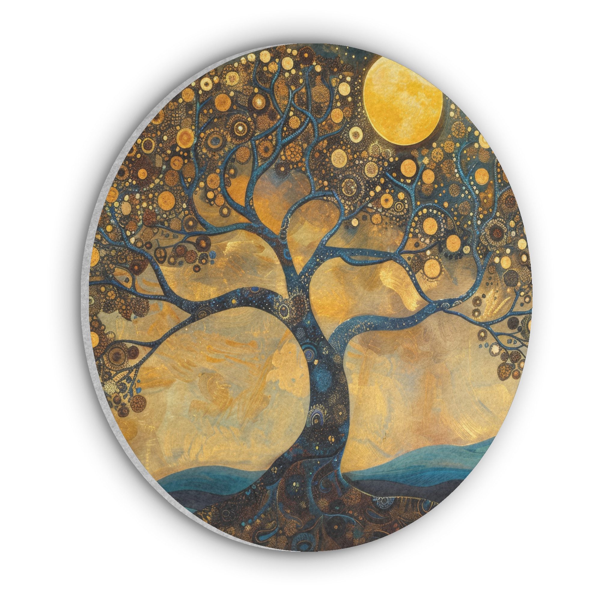 MuchoWow Gemälde Baum - Industriell - Abstrakt - Gelb, Fotodruck (1 St), Akustikpaneele rund, Schalldämmung, Akustikbilder 30x30 cm