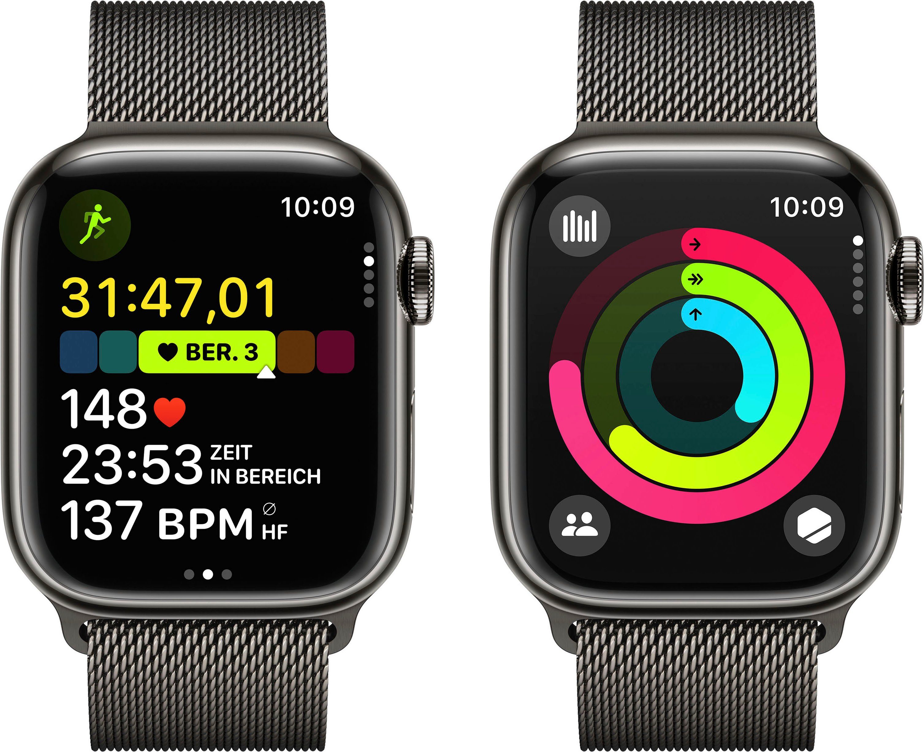 OS (4,1 Smartwatch Apple 41mm GPS Watch Graphite Zoll, Graphite Cellular 10), Loop Watch + | Milanese Series 9 cm/1,61 Edelstahl