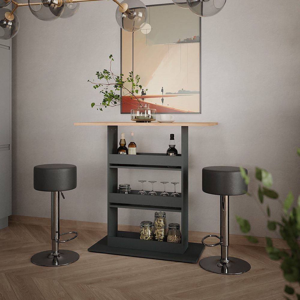 Vicco Bartisch Repose, GKO/ANT/Schwarz, 110 x 55 cm mit 2 Barhockern günstig online kaufen