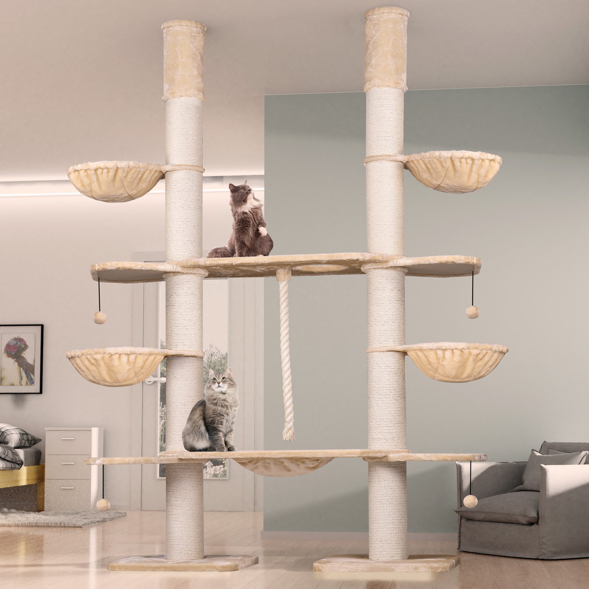 Happypet Kratzbaum, Verbindungs-Set mit Liegemulde Ideal zur Erweiterung von Kratzbäumen