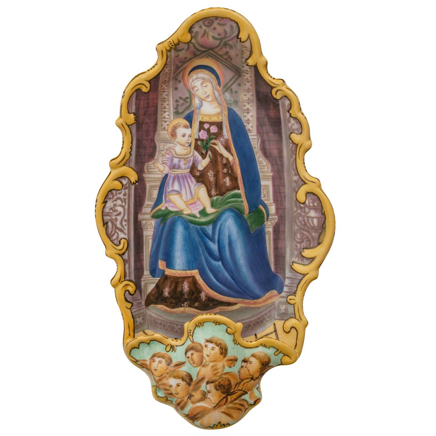 Aubaho Engelfigur Weihwasserbecken Majolica Porzellan Religion Engel Antik-Stil 34cm