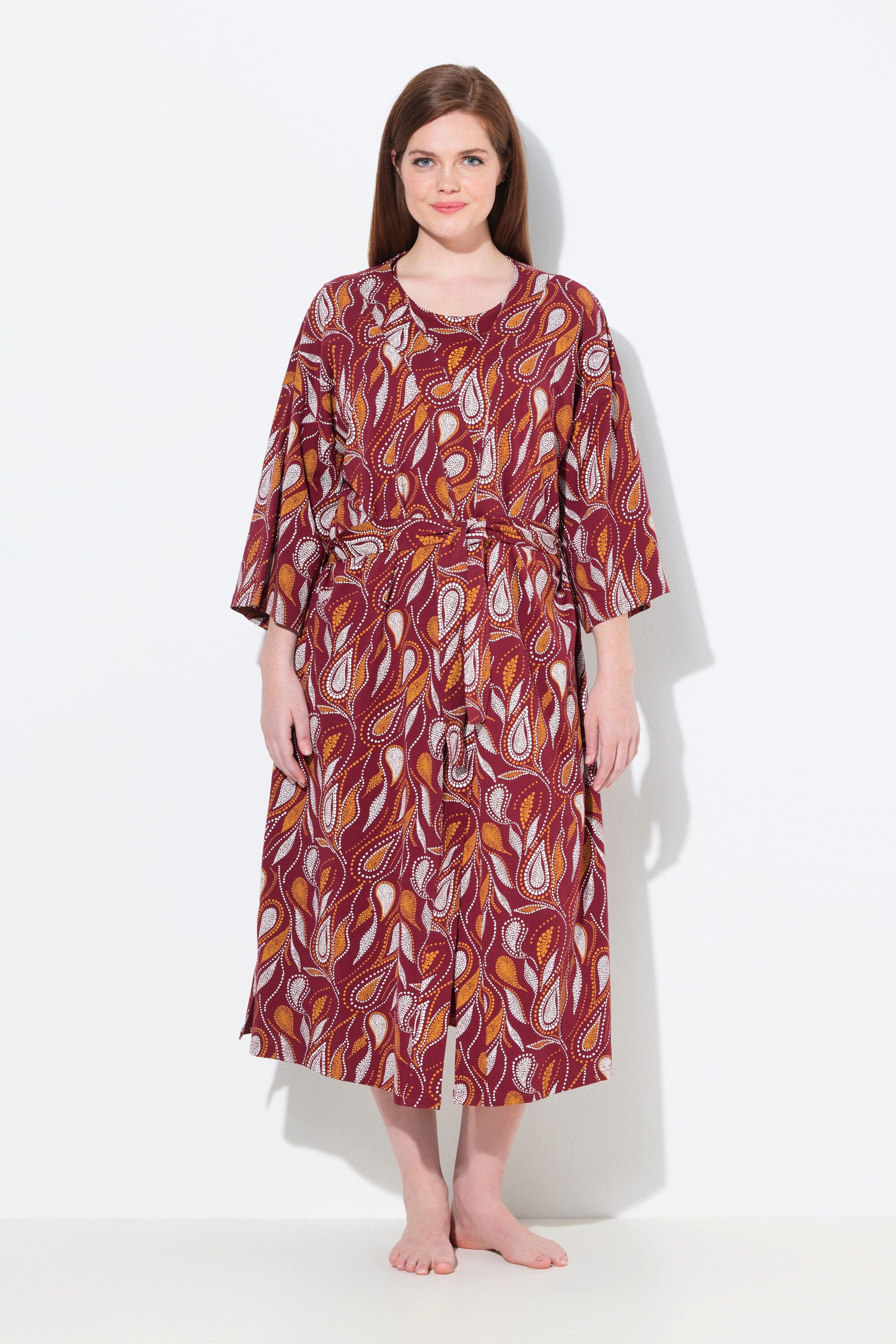 Ulla Popken Bademantel Bademantel Paisley Kimono-Form 3/4-Arm, lang, Materi günstig online kaufen