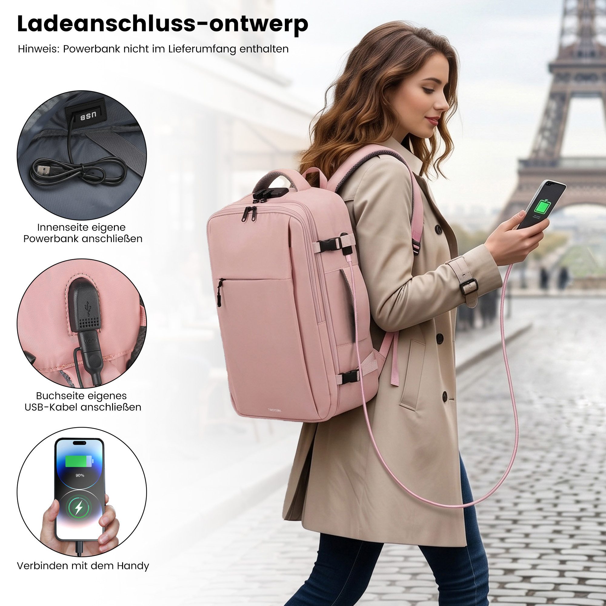 TANTOMI Reiserucksack Ryanair Handgepäck Rucksack mit 2 Größen, Laptopfach – Bild 3 von 5