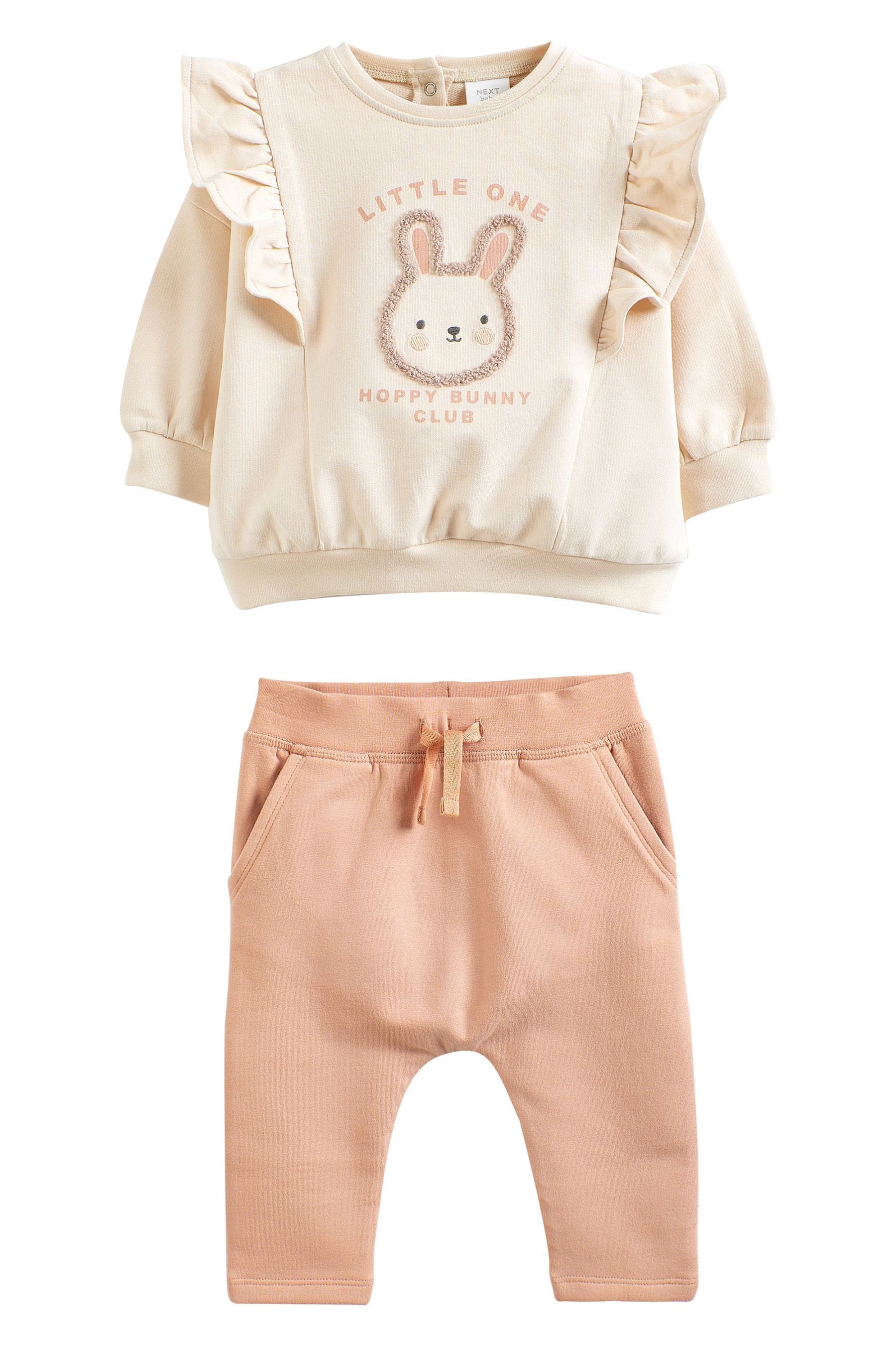 Next Shirt & Leggings Pink Babyset 2-teiliges Sweatshirt Bunny (2-tlg) Leggings und mit Cream