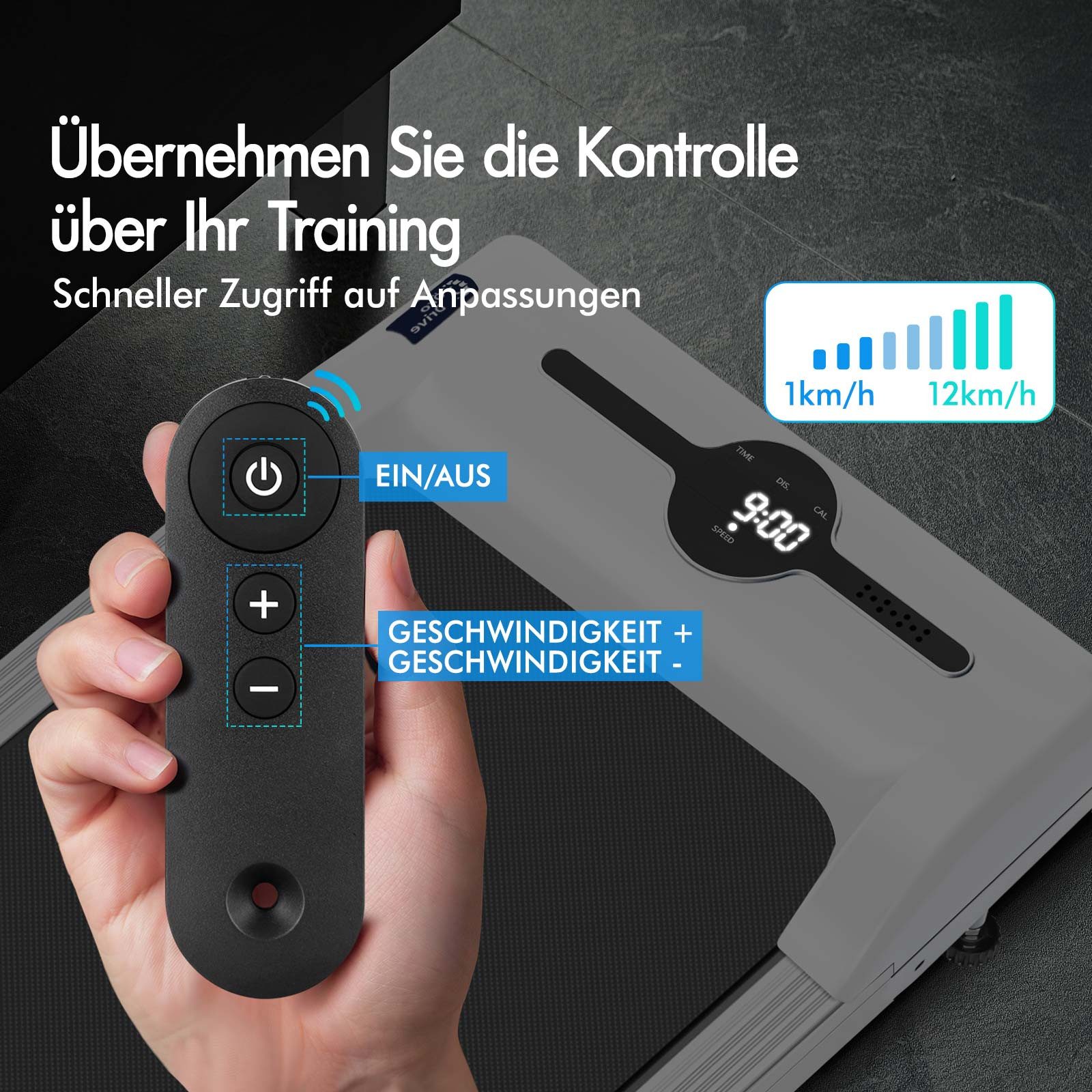 BLACK LORD Laufband für Zuhause, Walking Pad, Klappbares Untertisch-Laufband mit Armlehne (119 x 48,5 x 103 cm, 1-tlg), mit Bluetooth, Fernbedienung, Lautsprecher, 1-12km/h