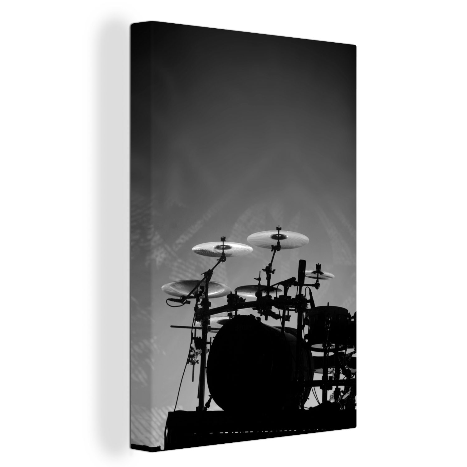 OneMillionCanvasses® Leinwandbild Schlagzeug bei einer Rockshow - schwarz und weiß, (1 St), Leinwandbild fertig bespannt inkl. Zackenaufhänger, Gemälde, 20x30 cm