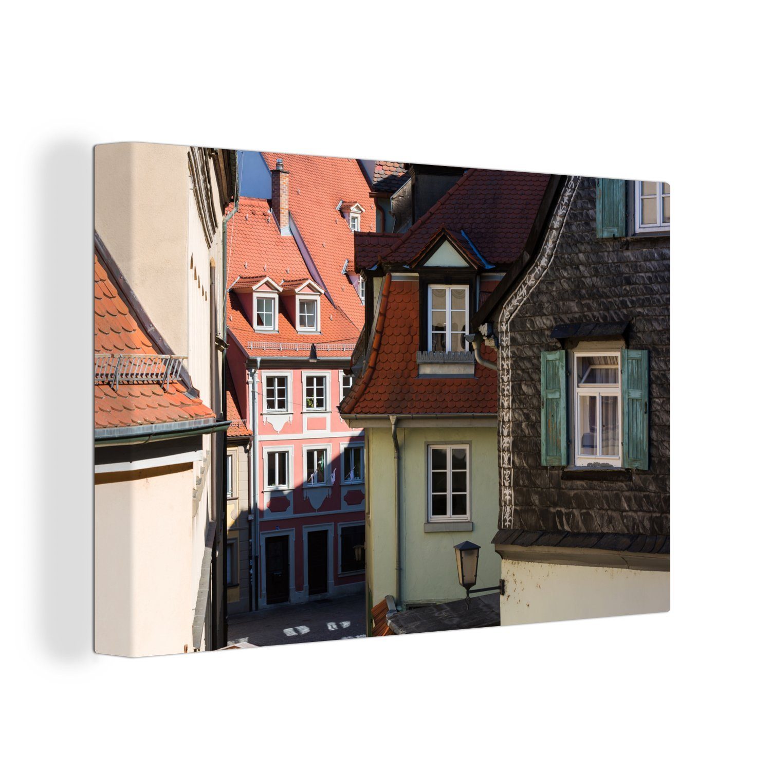 OneMillionCanvasses® Leinwandbild Eine Straße im historischen Zentrum von Bamberg, (1 St), Wandbild Leinwandbilder, Aufhängefertig, Wanddeko, 30x20 cm