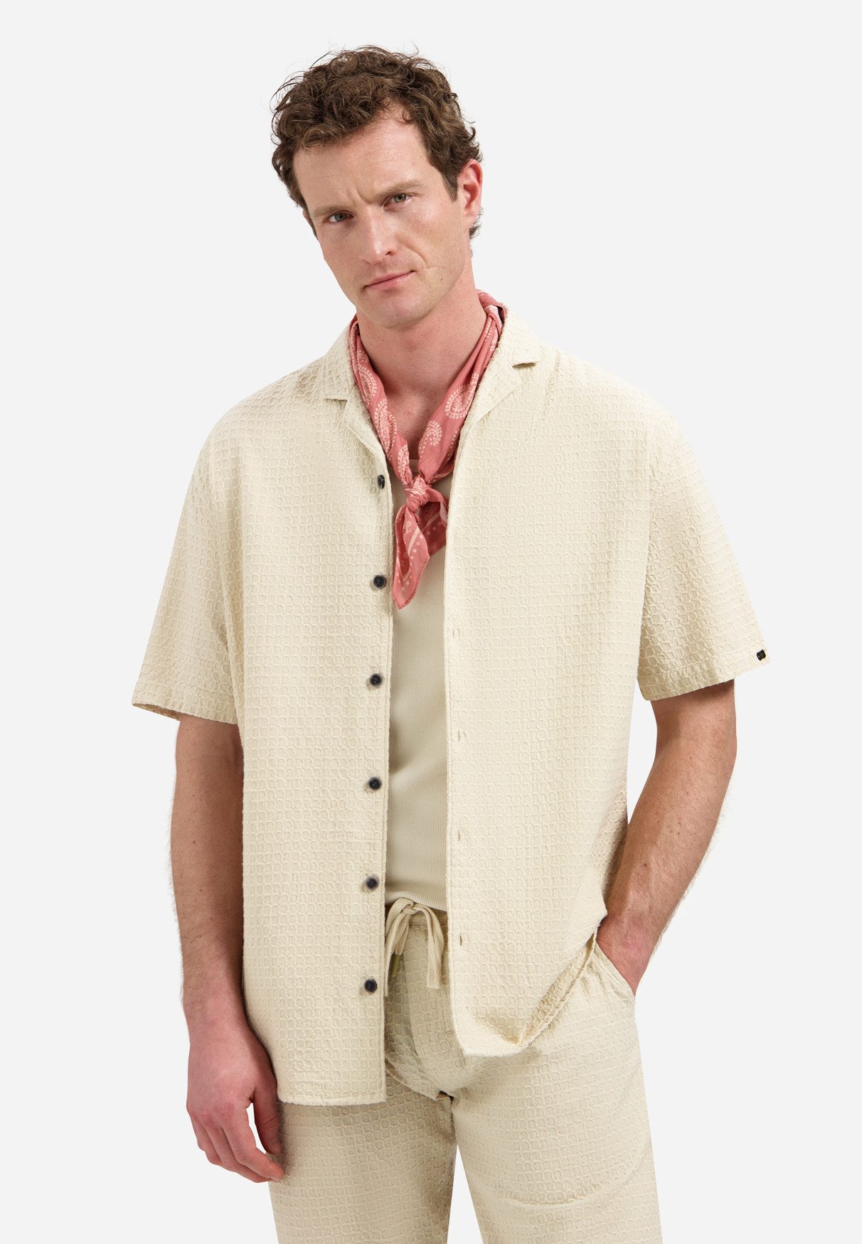 NO EXCESS Kurzarmhemd Shirt Short Sleeve Jacquard Uni - Sommershirt - Herrenhemd
