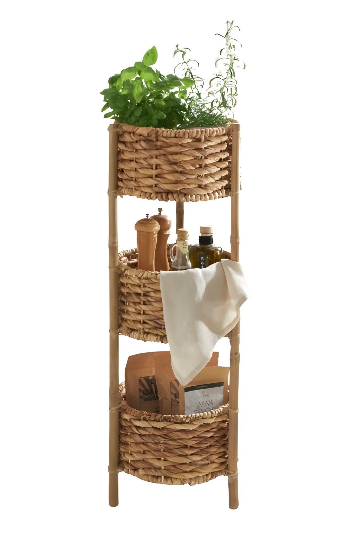 Dekoleidenschaft Standregal aus Bambus mit 3 Körben aus Wasserhyazinzthe, K günstig online kaufen