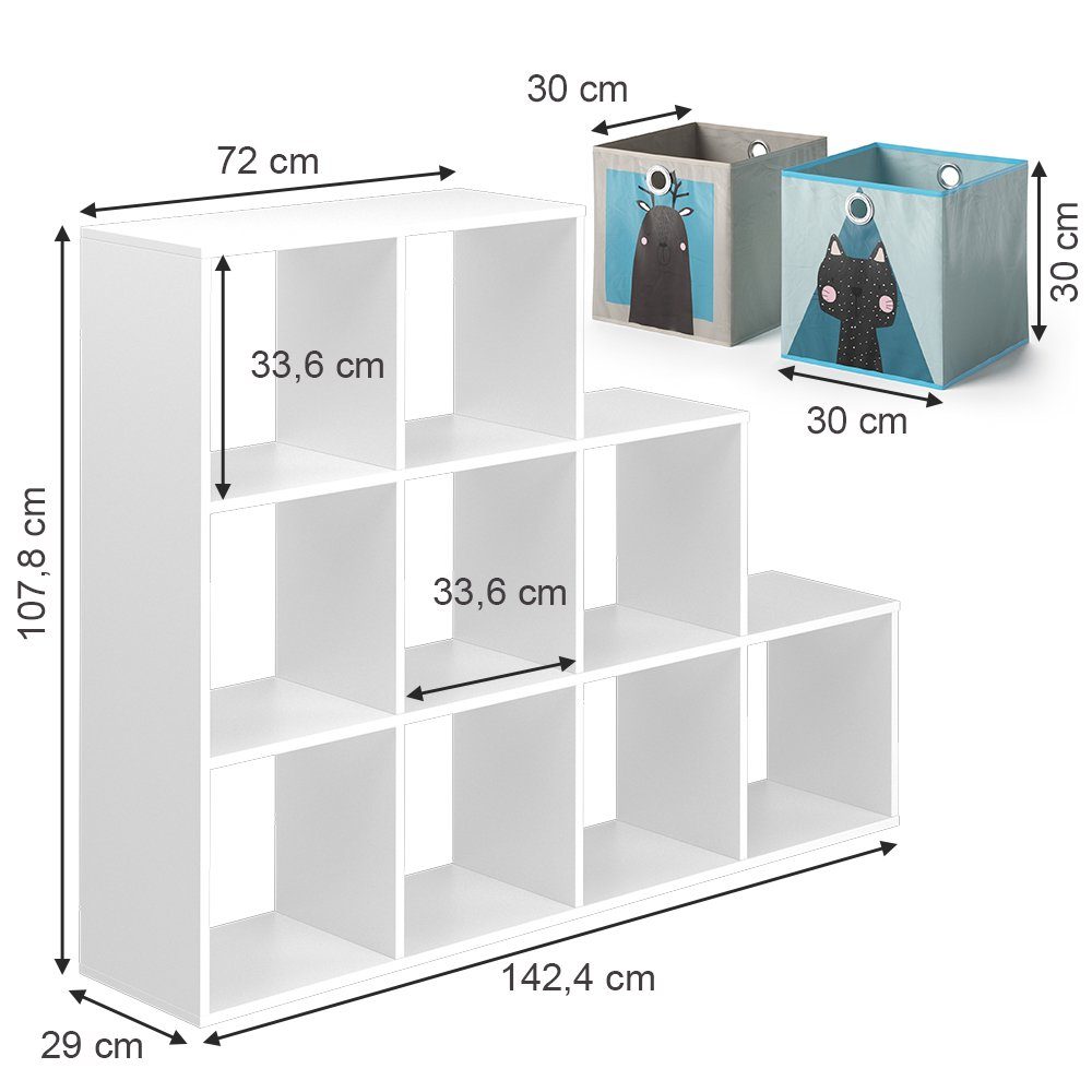 Treppenregal Raumteiler Raumteilerregal Fächer Faltboxen 9 Vicco + Grau Weiß
