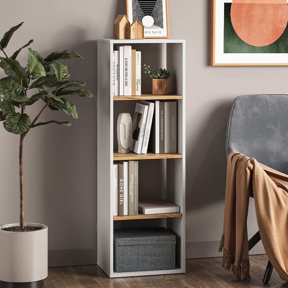 Vicco Bücherregal Tomy, Weiß/Goldkraft Eiche, 40 x 120 cm,4 Fächer, 1-tlg.