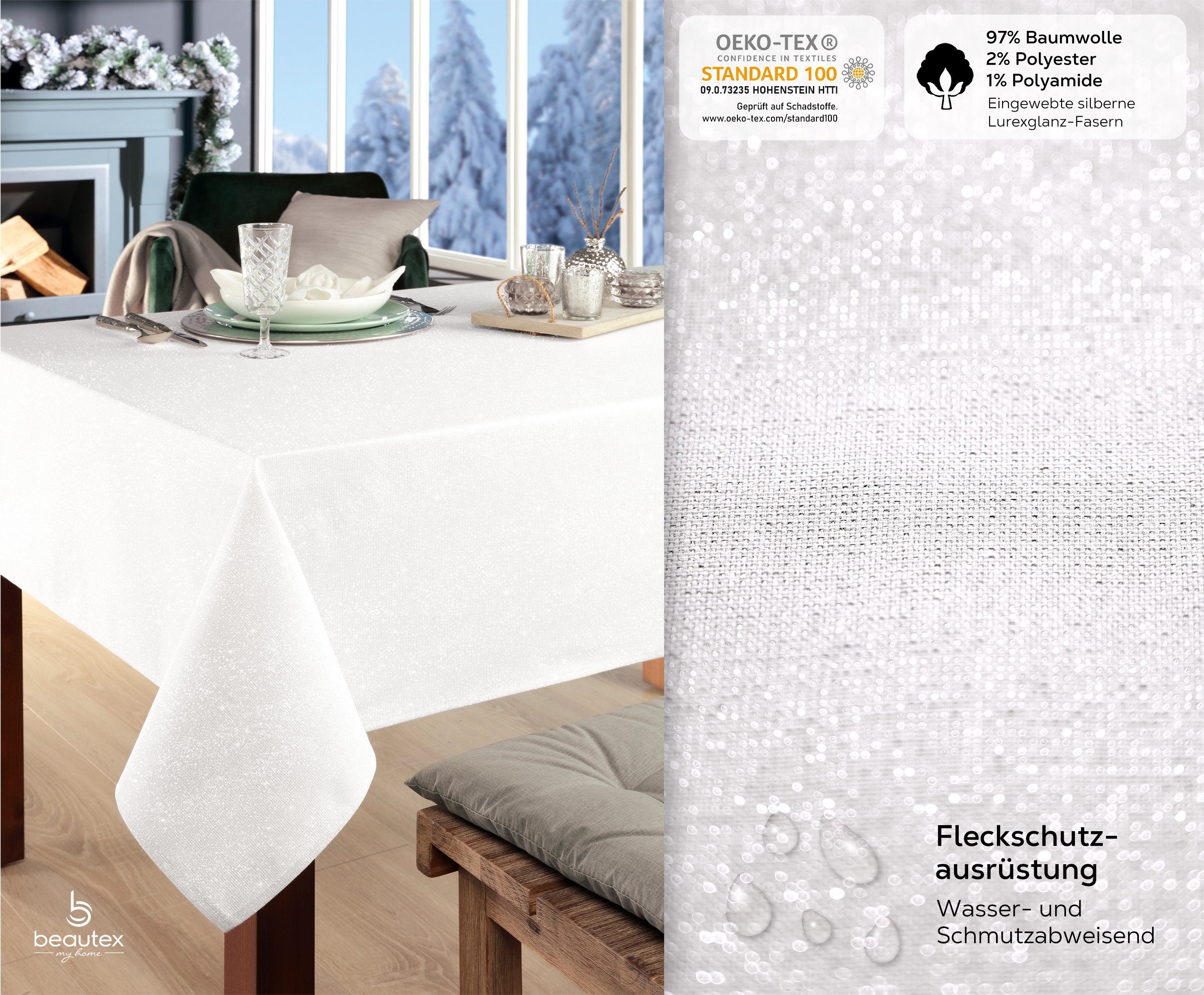 Beautex Tischdecke Baumwolle Tischdecke mit Fleckenschutz, mit Glanz-Lurex günstig online kaufen