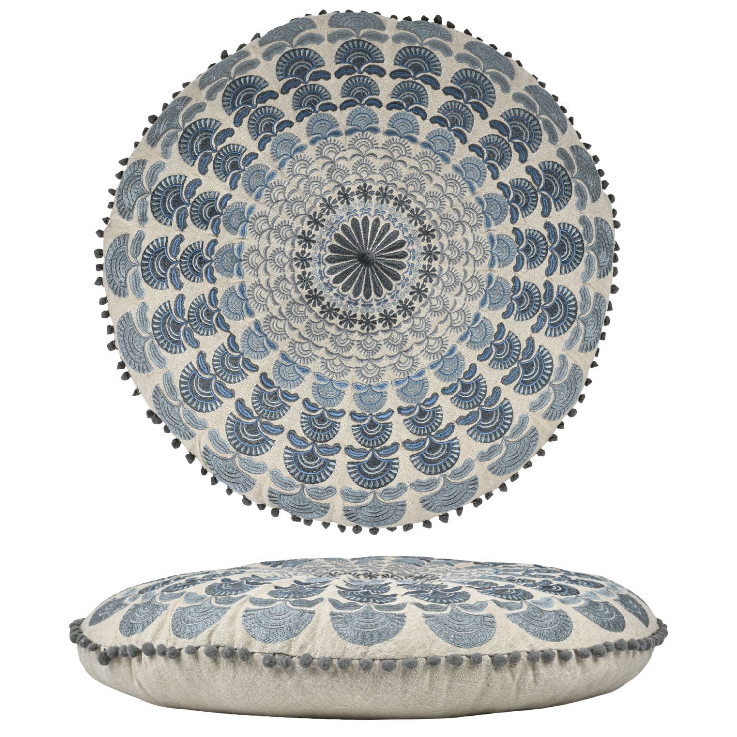 Marrakesch Orient & Mediterran Interior Напольные подушки Напольные подушки Garet Blau rund 60x15 cm, Baumwolle bestickt