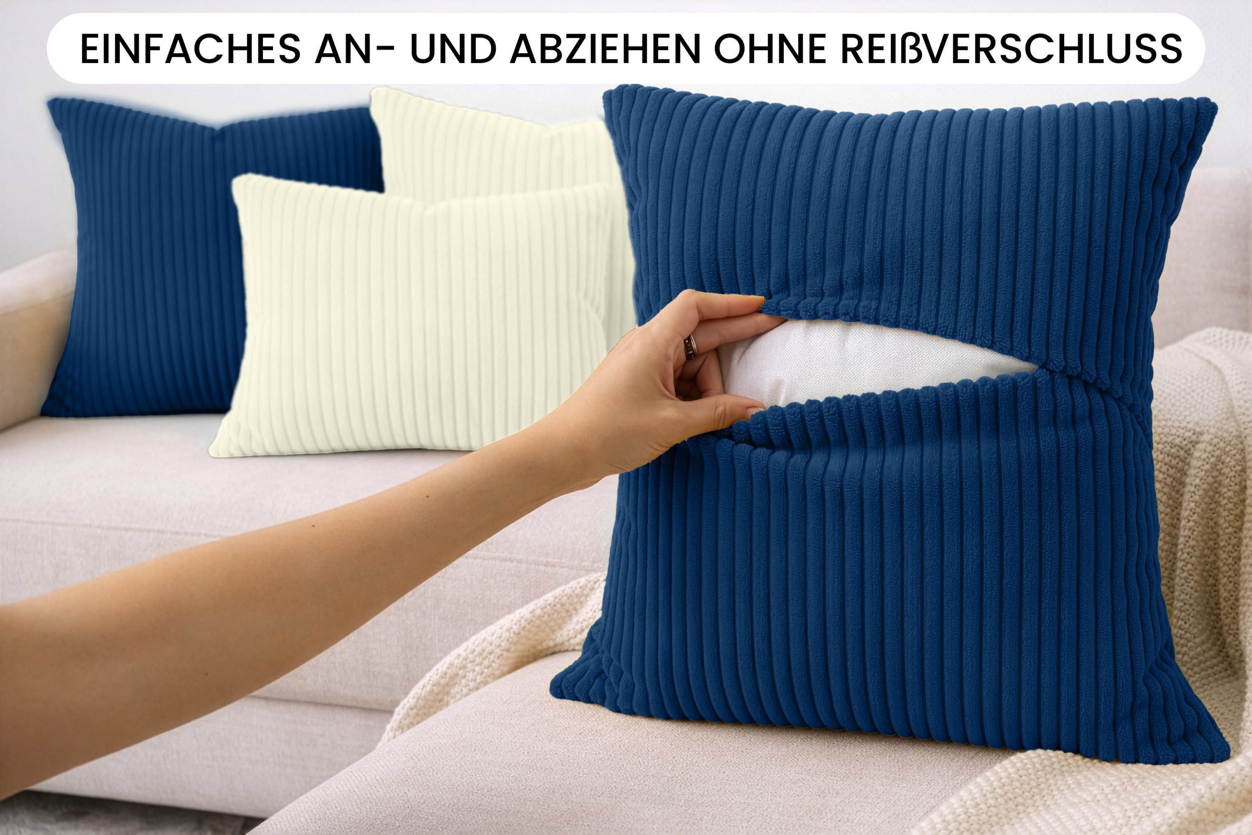 Amilian Dekokissen Sofakissen Cord-Optik 4er Set mit Füllung 2x 40x40 + 2x 35x45 cm, mit Füllung, Hotelverschluss, formstabil – Bild 5 von 5