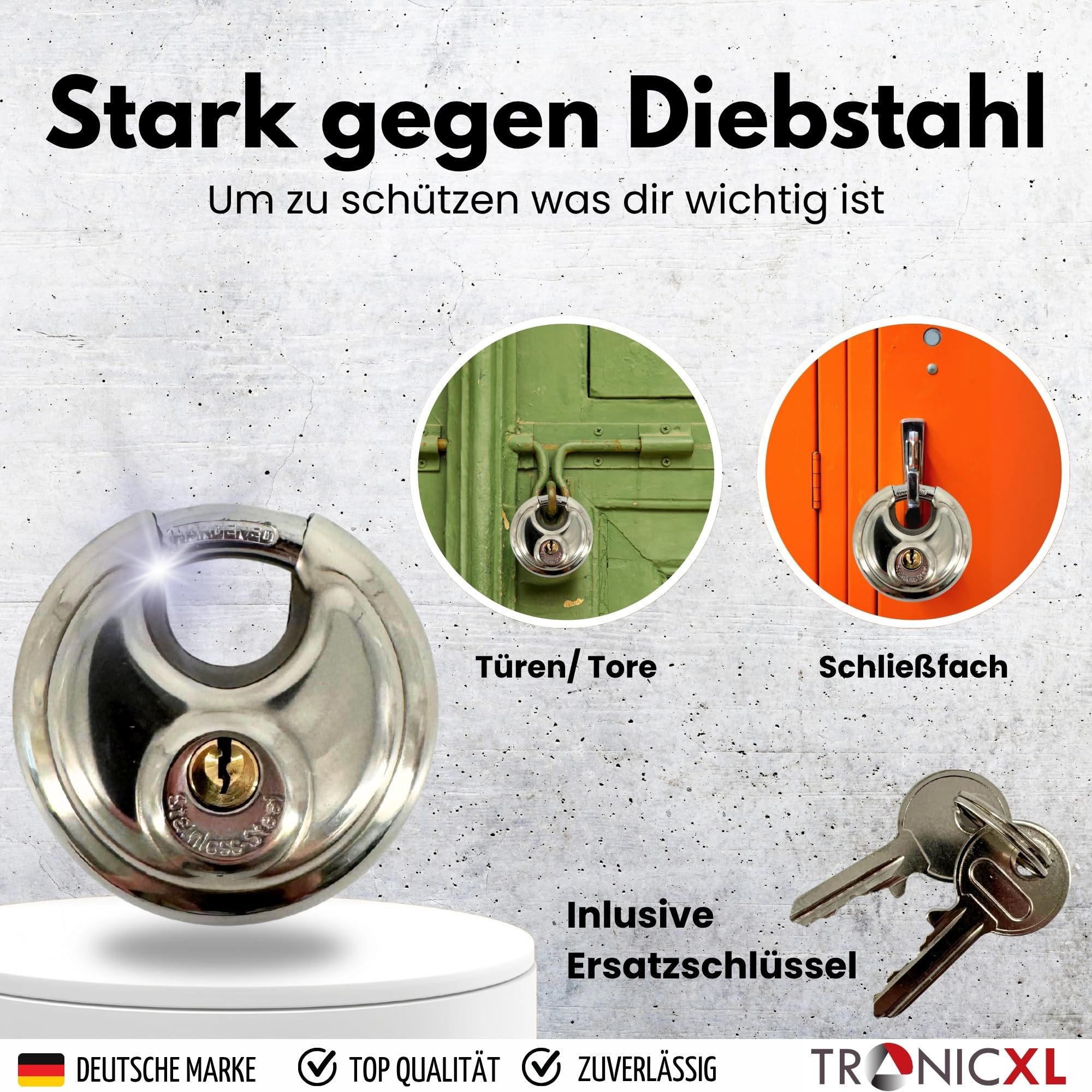 TronicXL Vorhängeschloss 3x Rundbügelschloss Sicherheits Vorhängeschloss 10mm Bügelstärke, scheibenschloss rundschloss ringbügelschloss – Bild 3 von 5