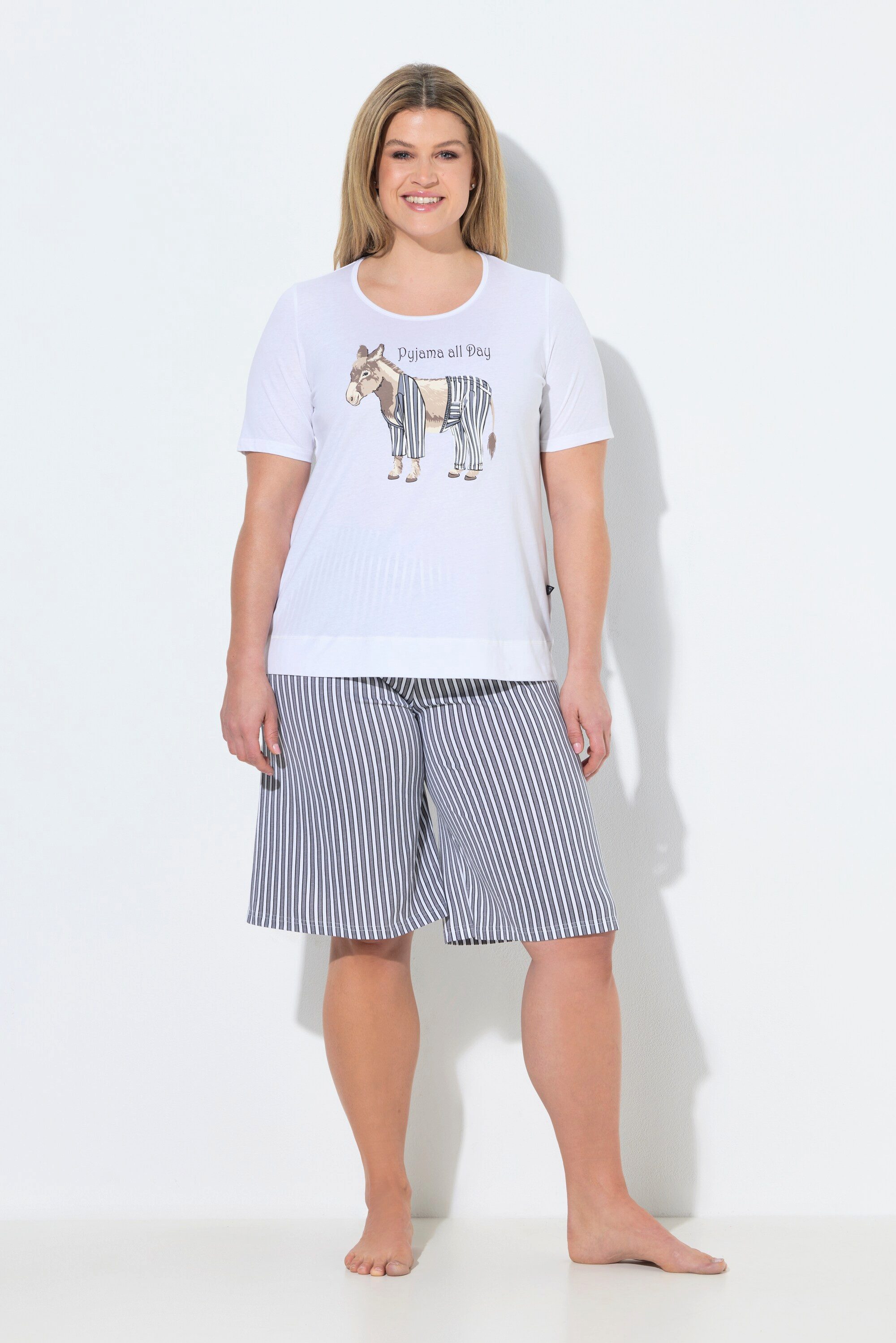 Ulla Popken Pyjama Pyjama Esel Rundhals Halbarm Shorts