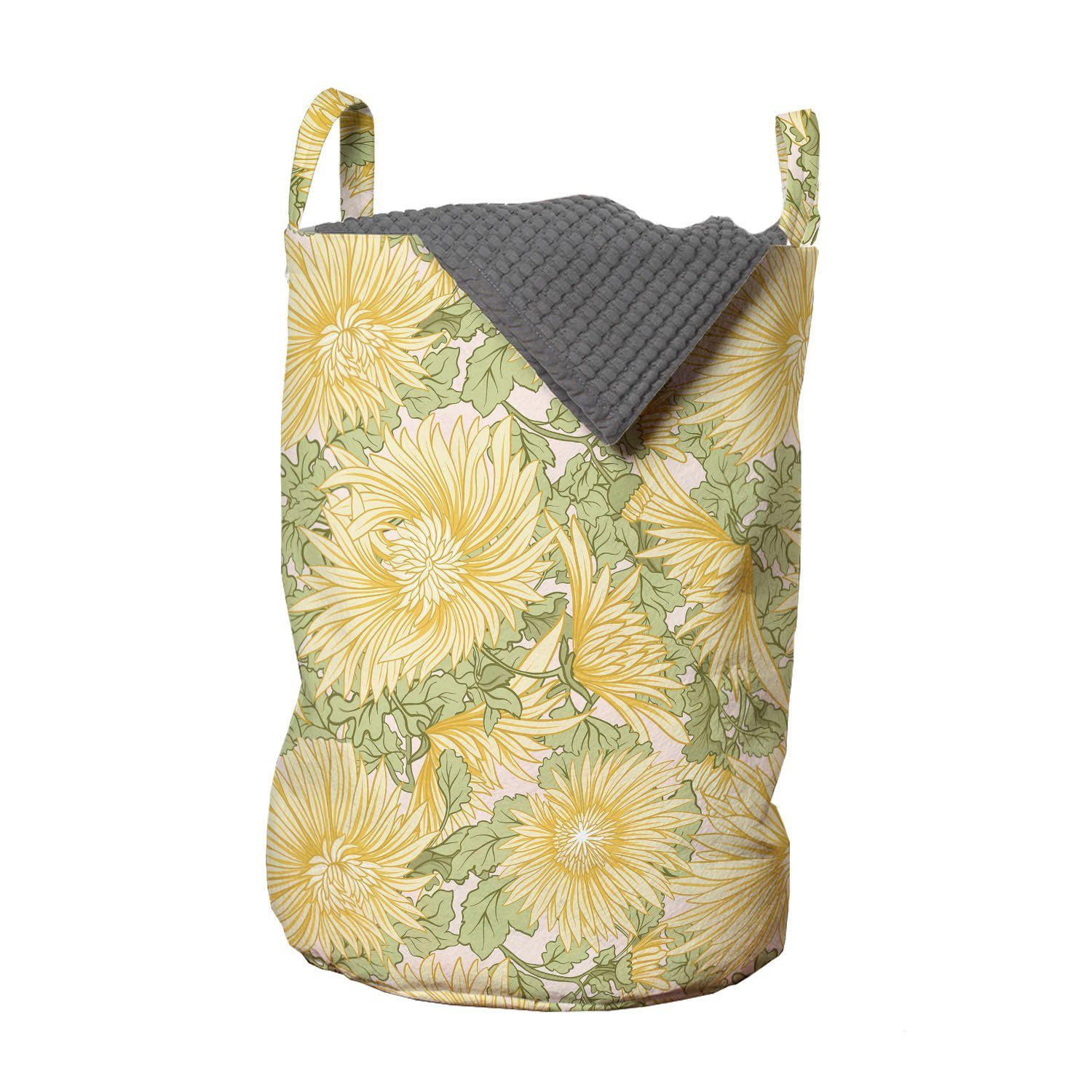 Abakuhaus Wäschesäckchen Wäschekorb mit Griffen Kordelzugverschluss für Waschsalons, Blumen Chrysantheme-Blumen-Motive