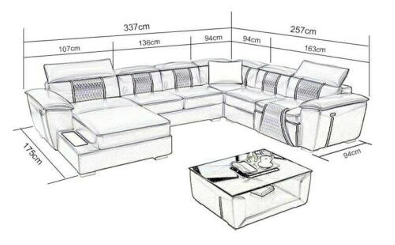 Sofa Multifunktion Couch Braun Ecksofa Wohnlandschaft Relax JVmoebel Ecksofa Leder U-Form