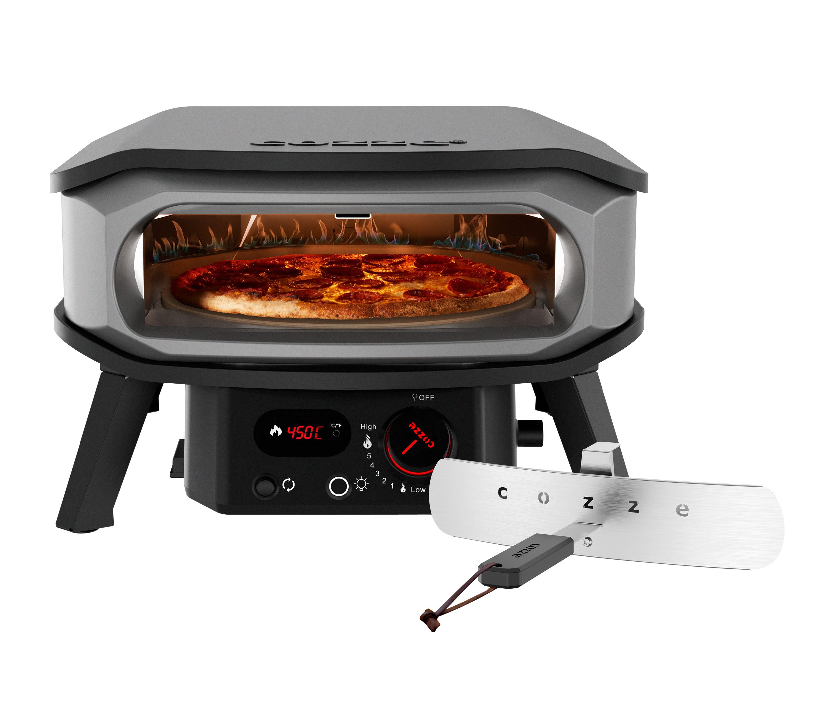 COZZE Pizzaofen Gas-Pizzaofen Premium Rotate 13", Ø 34.5 cm, Backtemperatur bis 500°C, mit großer Öffnung, Grillfläche 34.5 x 34.5 cm