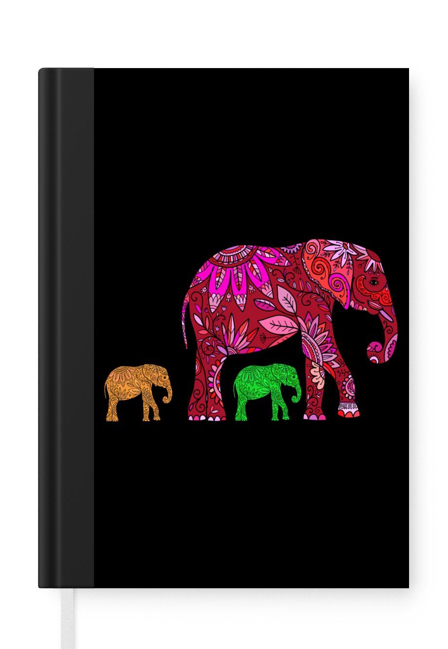 MuchoWow Notizbuch Elefant - Tiere - Muster - Blumen, Journal, Merkzettel, Tagebuch, Notizheft, A5, 98 Seiten, Haushaltsbuch